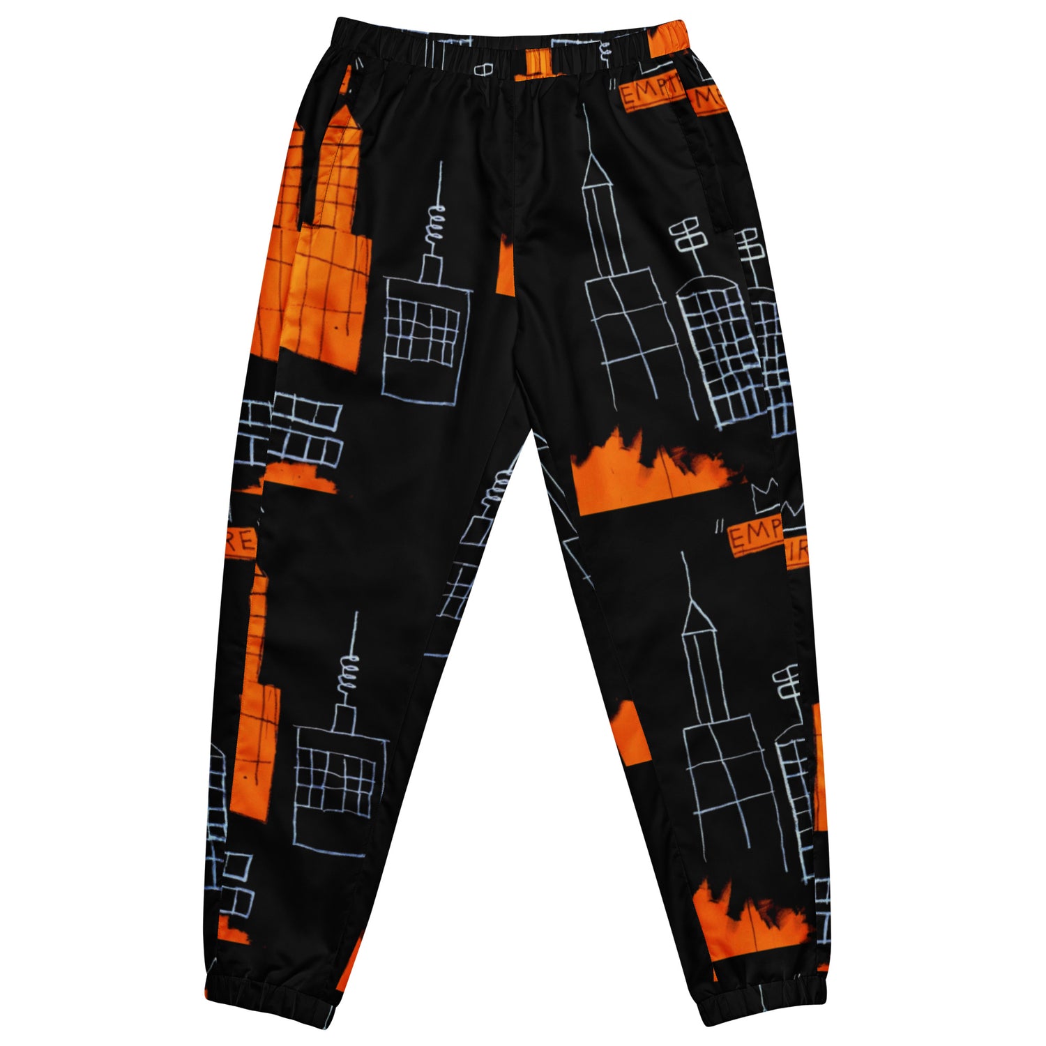 Jean-Michel Basquiat "Mecca" Artwork Printed Premium Black and Orange Track Pants Scattered