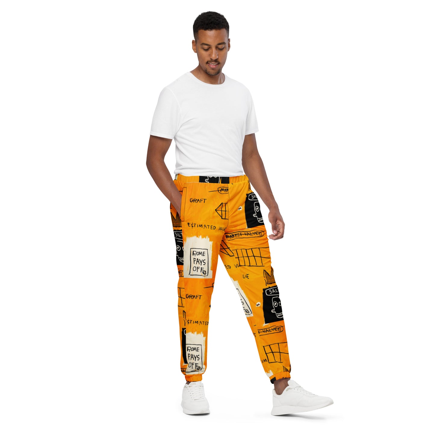 Jean-Michel Basquiat "Rome Pays Off" Artwork Printed Premium Streetwear Track Pants Scattered