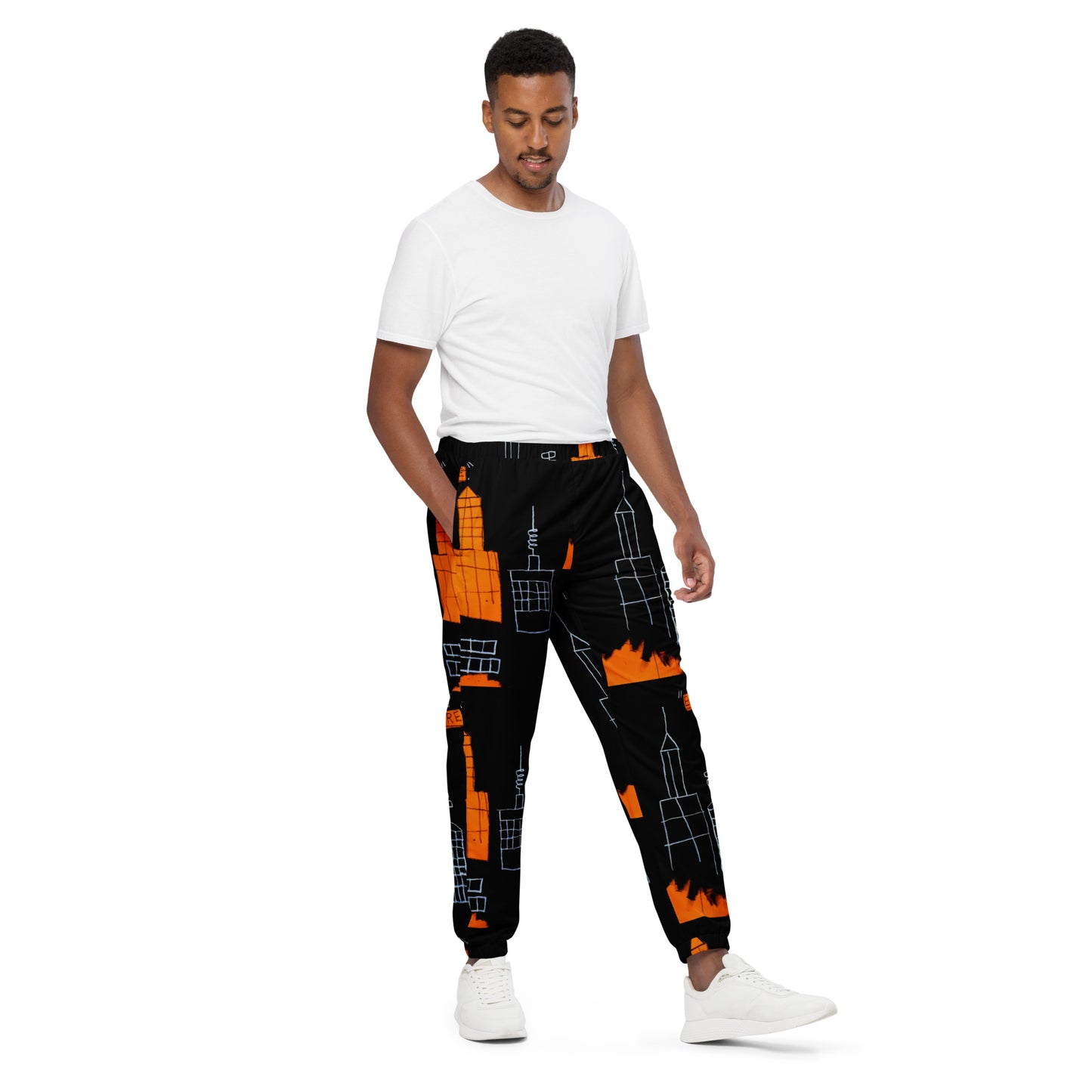 Jean-Michel Basquiat "Mecca" Artwork Printed Premium Black and Orange Track Pants Scattered