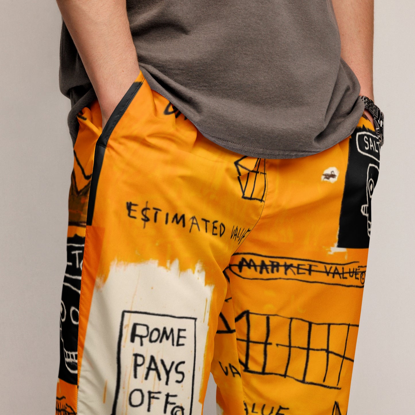 Jean-Michel Basquiat "Rome Pays Off" Artwork Printed Premium Streetwear Track Pants Scattered