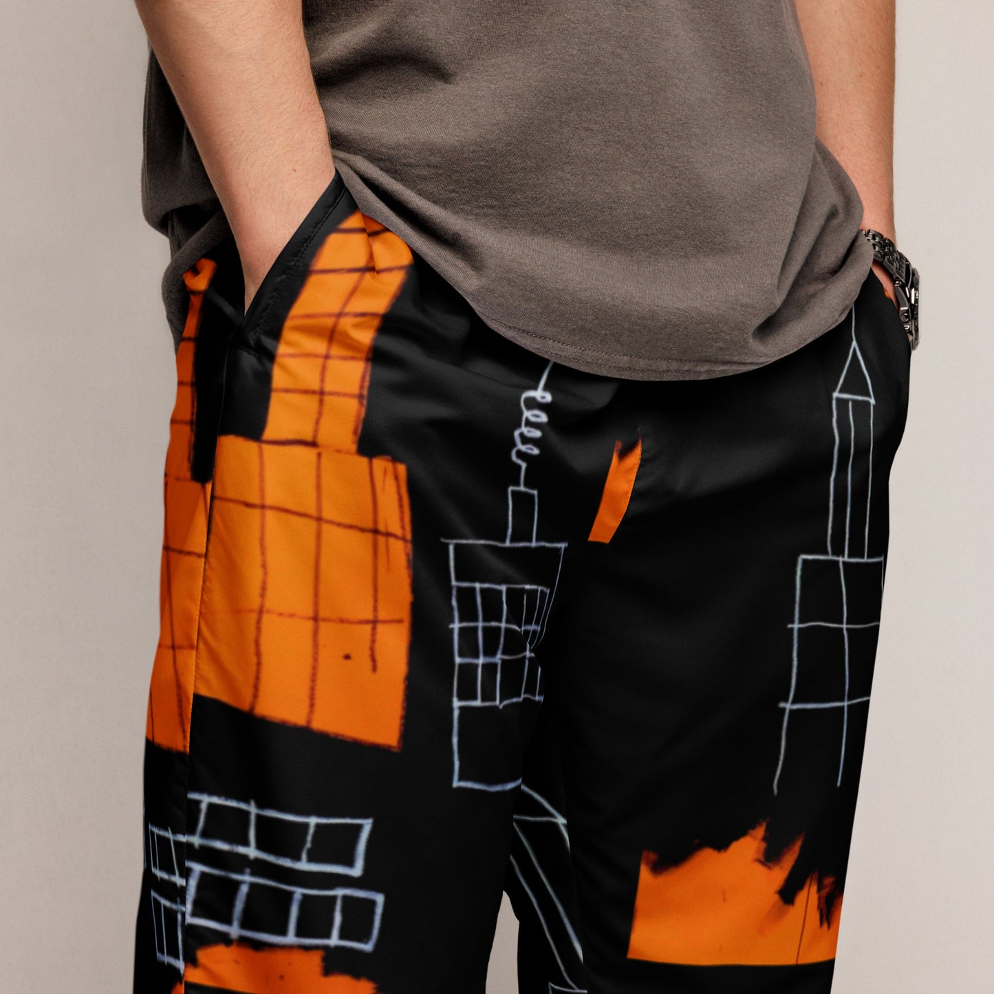 Jean-Michel Basquiat "Mecca" Artwork Printed Premium Black and Orange Track Pants Scattered