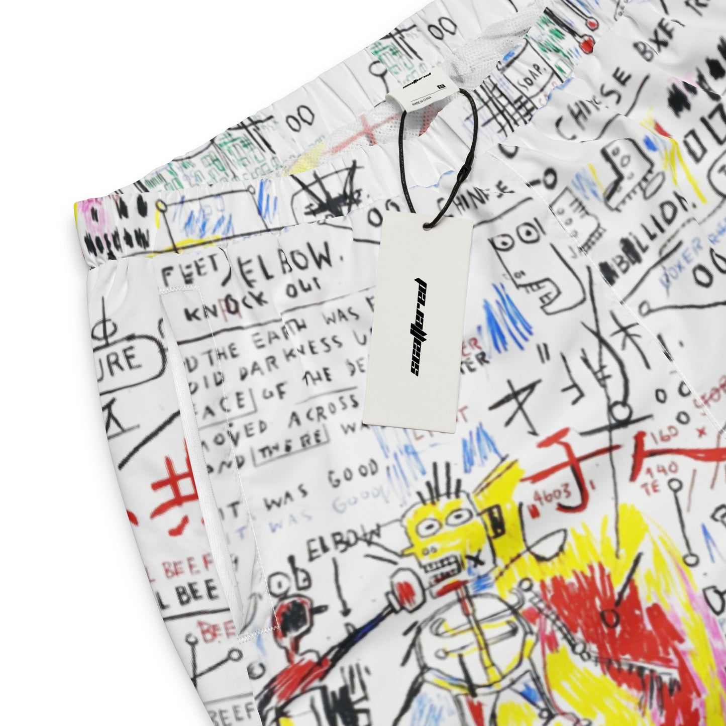 Jean-Michel Basquiat "Boxer Rebellion" Artwork Printed Premium White Track Pants Scattered