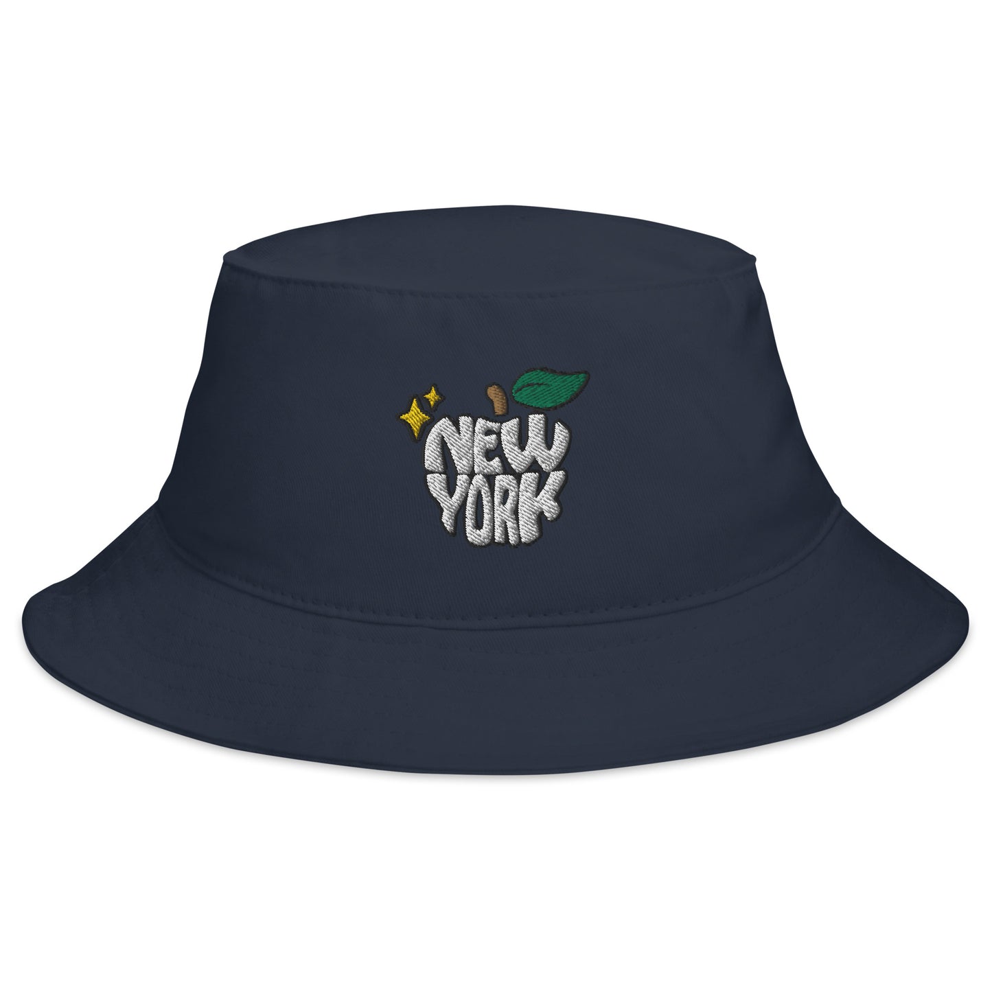 New York Apple Logo Embroidered Navy Blue Bucket Hat Scattered Streetwear