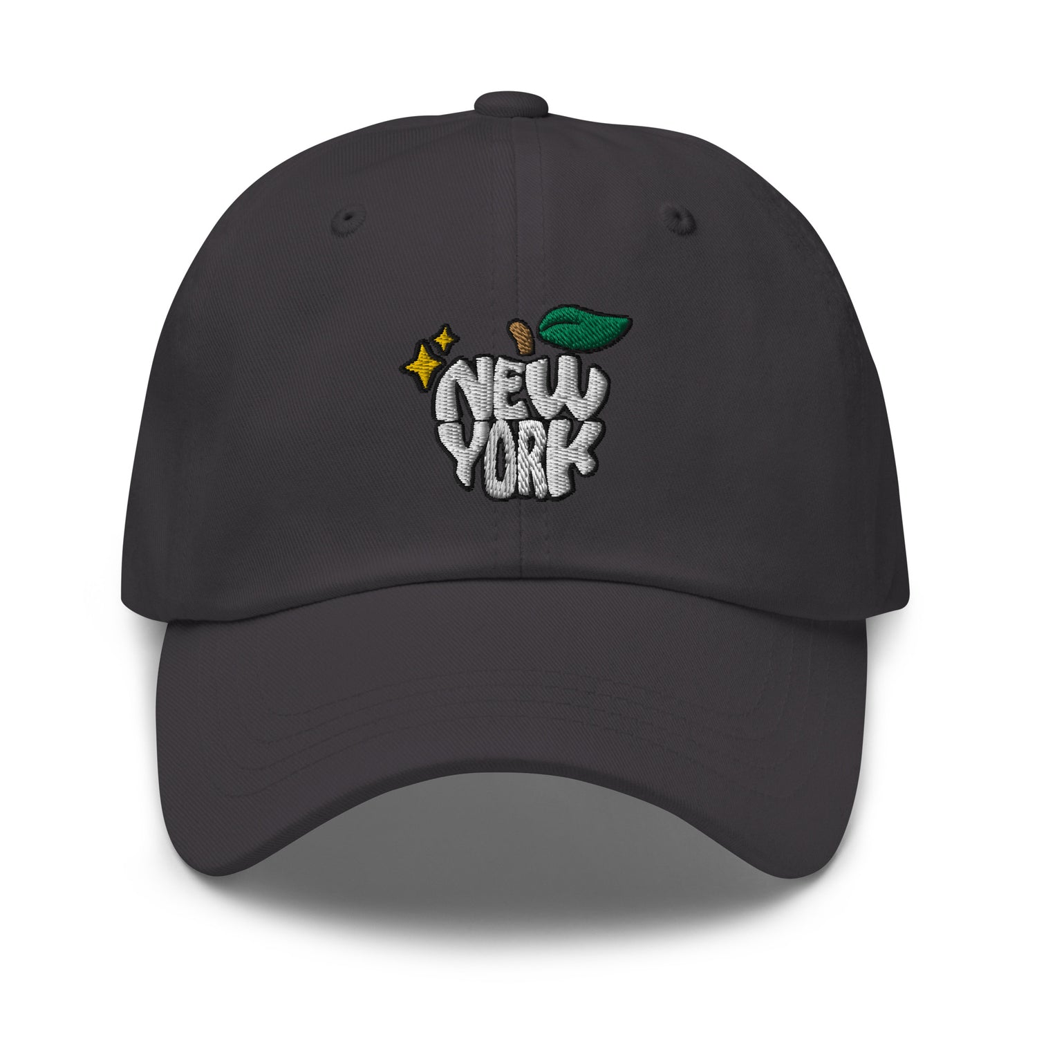New York Apple Logo Embroidered Charcoal Grey Dad Hat Scattered Streetwear