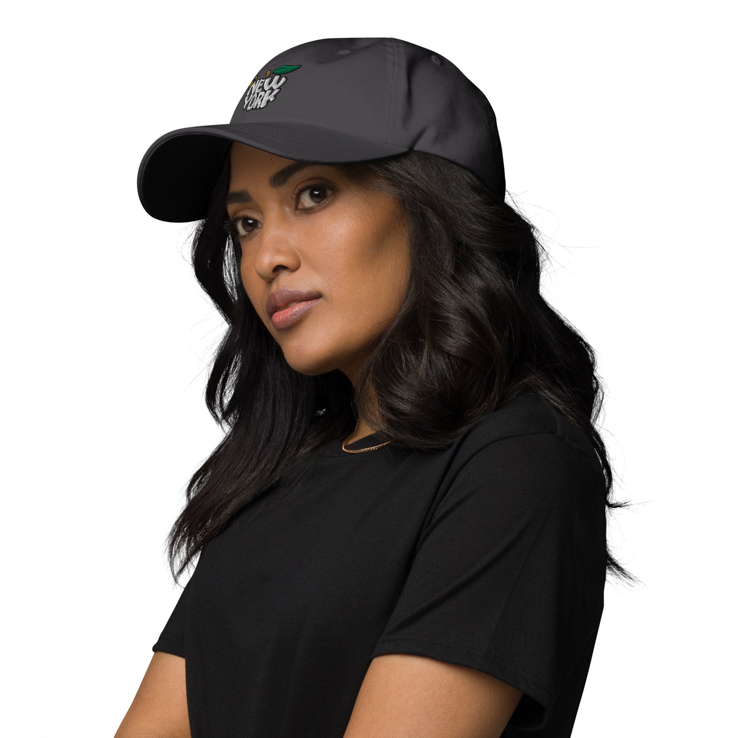 New York Apple Logo Embroidered Charcoal Grey Dad Hat Scattered Streetwear