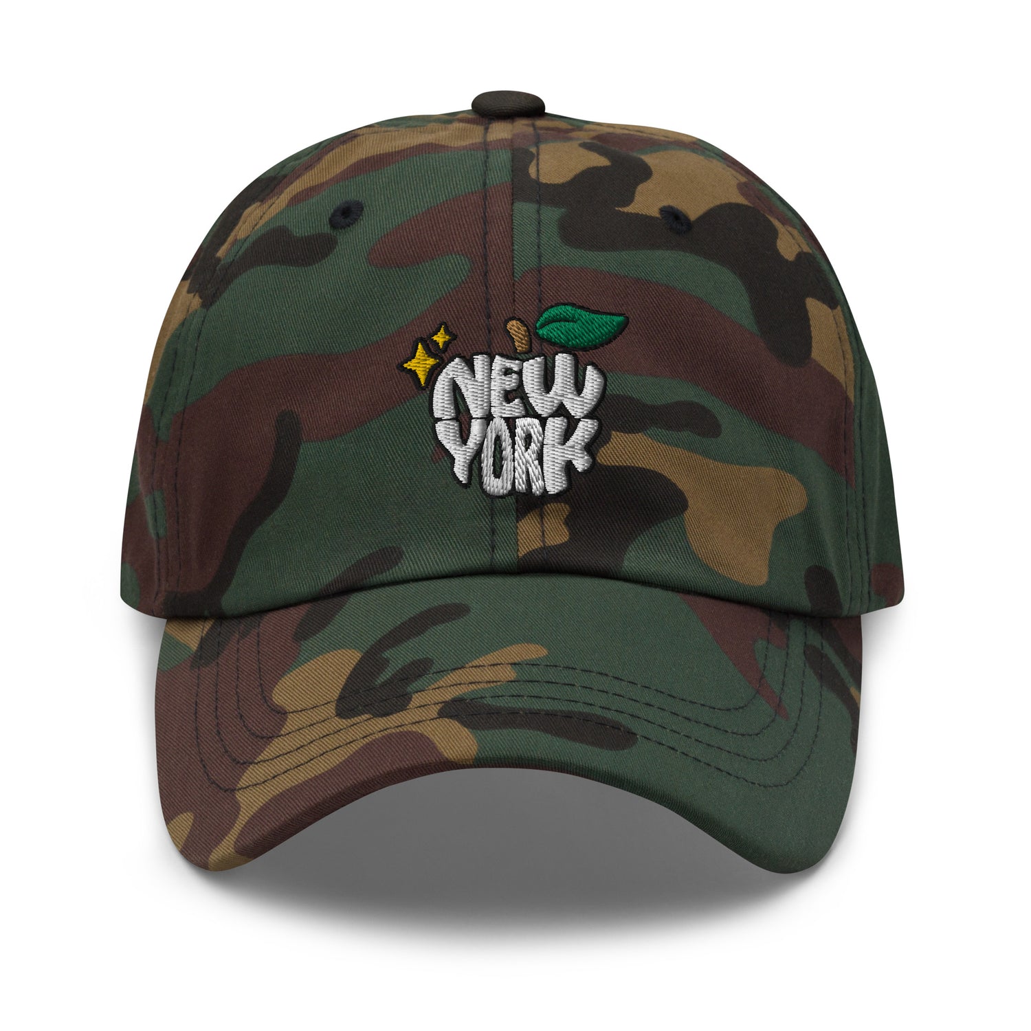 New York Apple Logo Embroidered Camo Dad Hat Scattered Streetwear