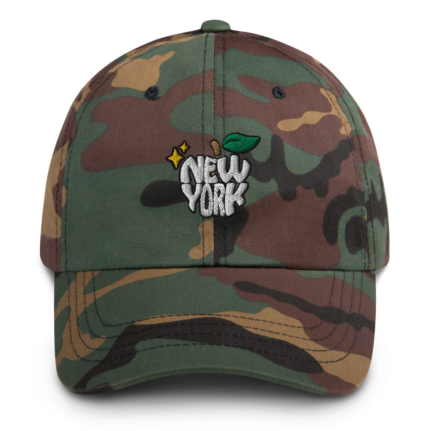 New York Apple Logo Embroidered Camo Dad Hat Scattered Streetwear