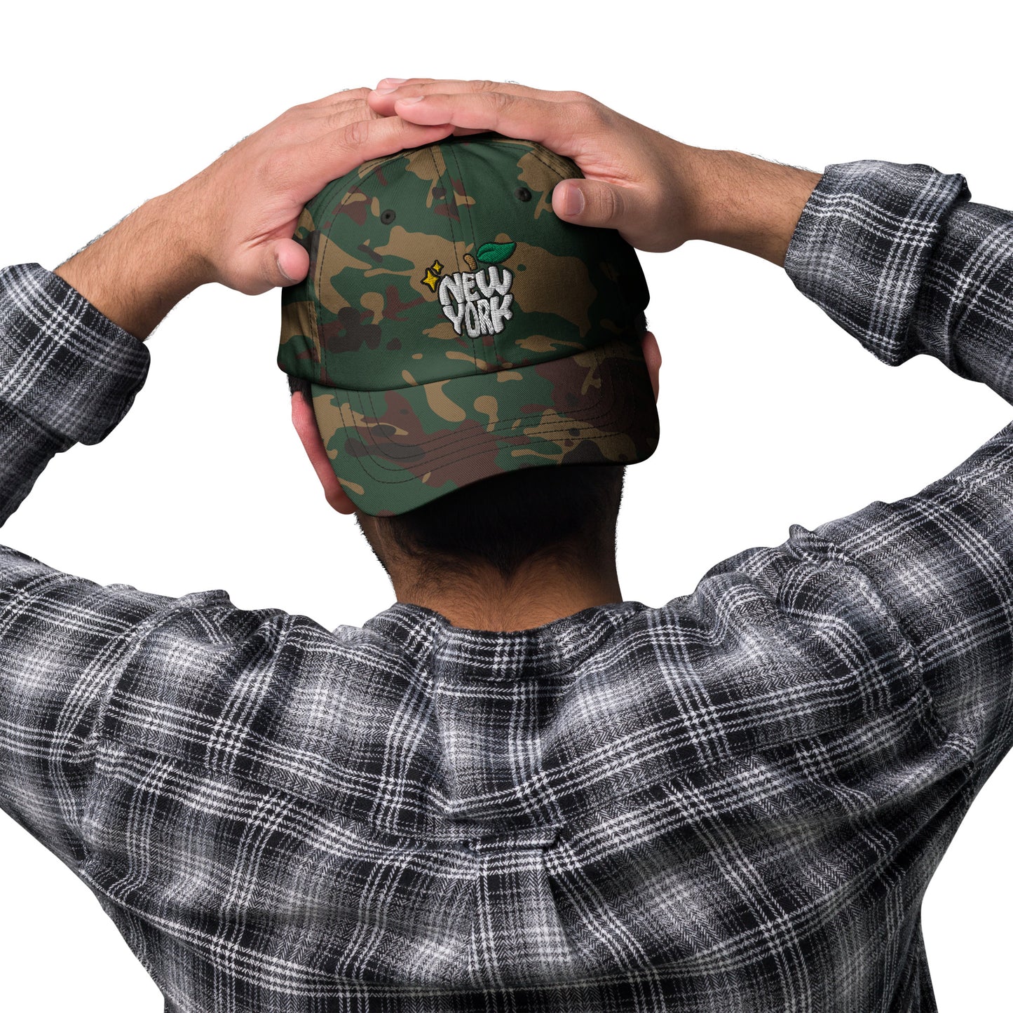 New York Apple Logo Embroidered Camo Dad Hat Scattered Streetwear