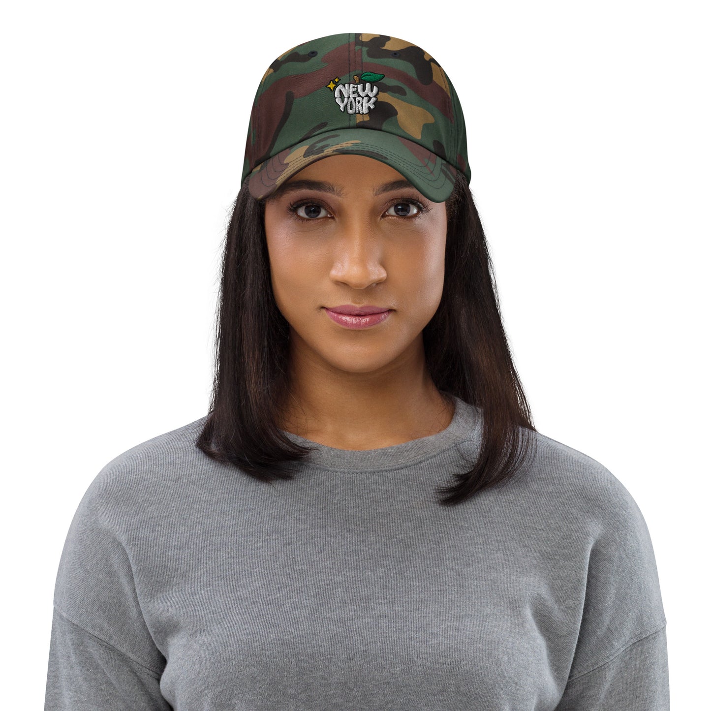 New York Apple Logo Embroidered Camo Dad Hat Scattered Streetwear