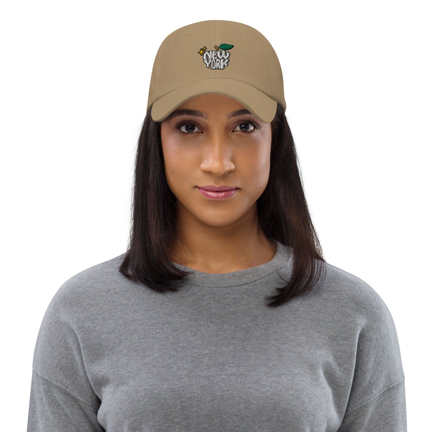 New York Apple Logo Embroidered Khaki Dad Hat Scattered Streetwear