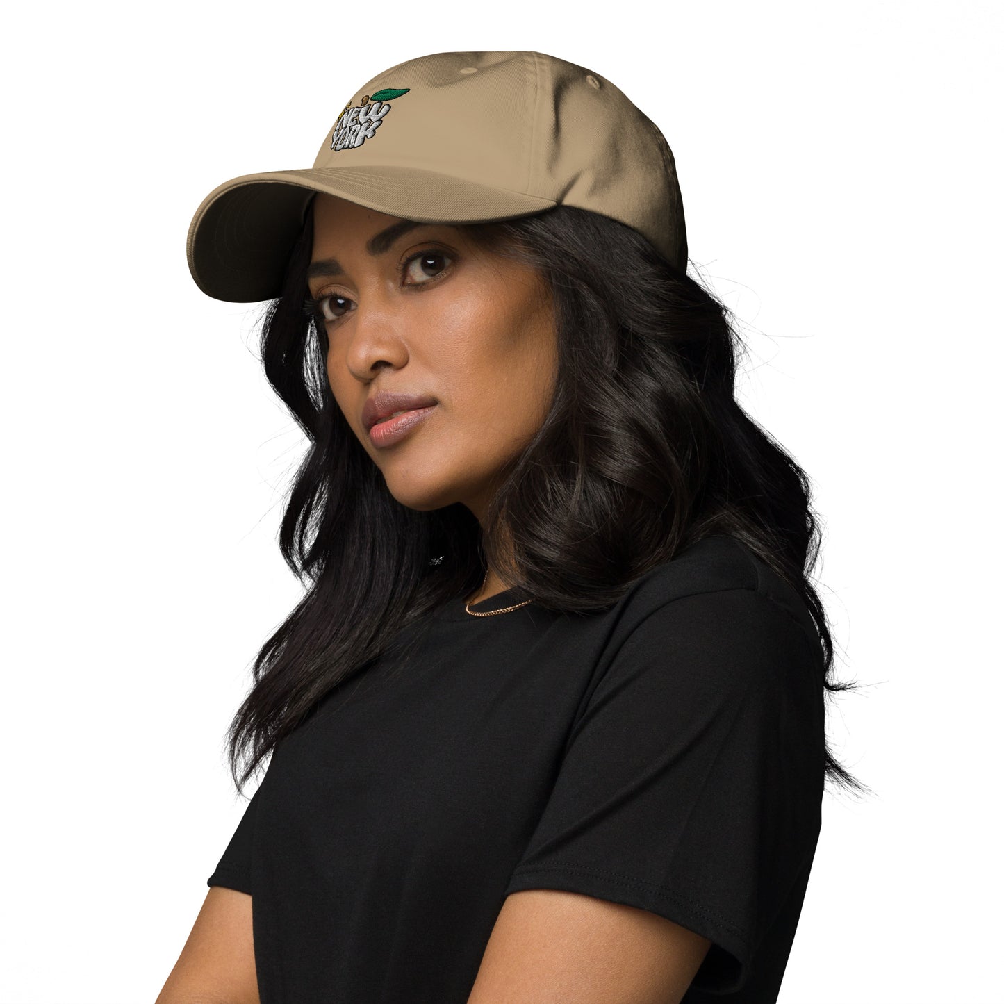 New York Apple Logo Embroidered Khaki Dad Hat Scattered Streetwear
