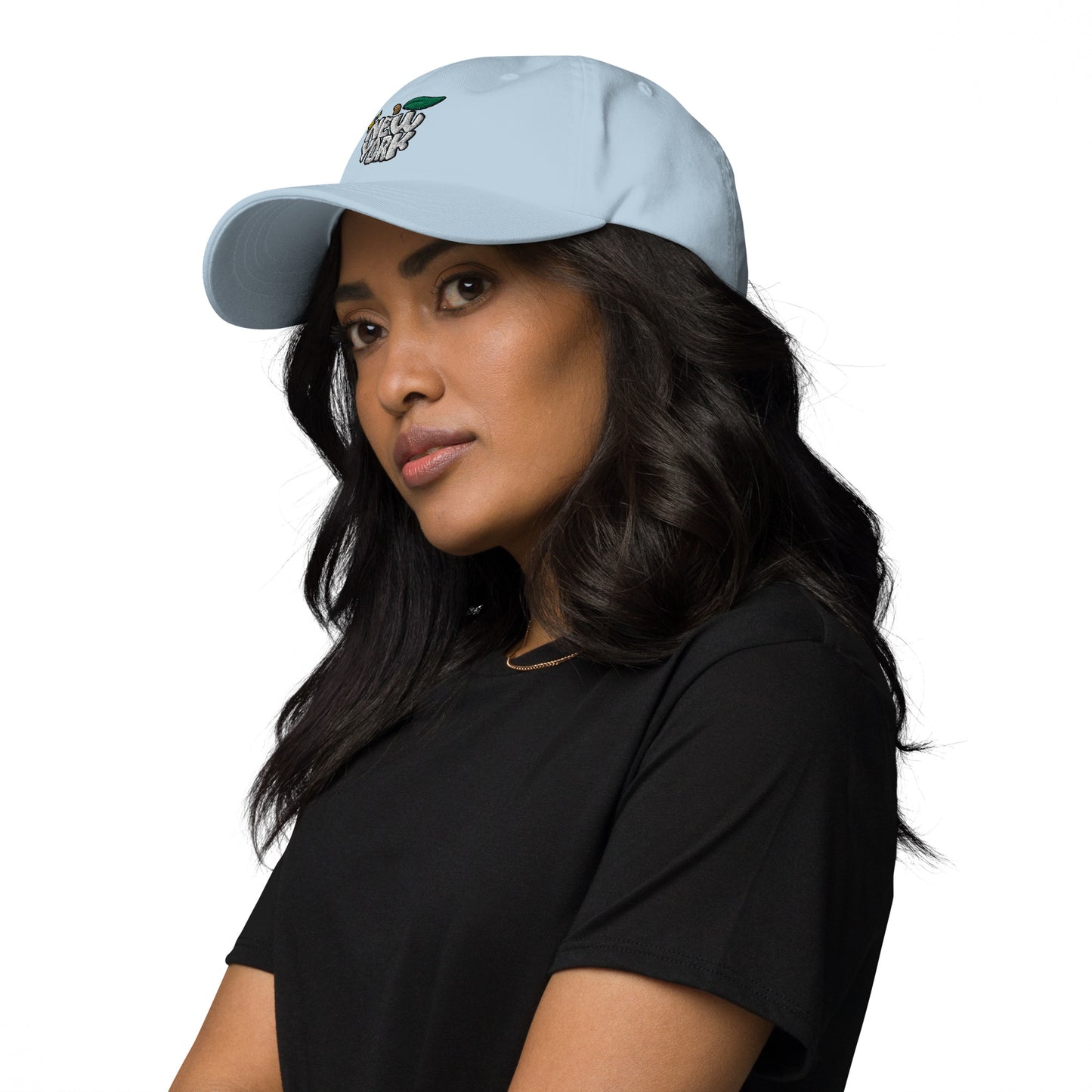 New York Apple Logo Embroidered Baby Blue Dad Hat Scattered Streetwear