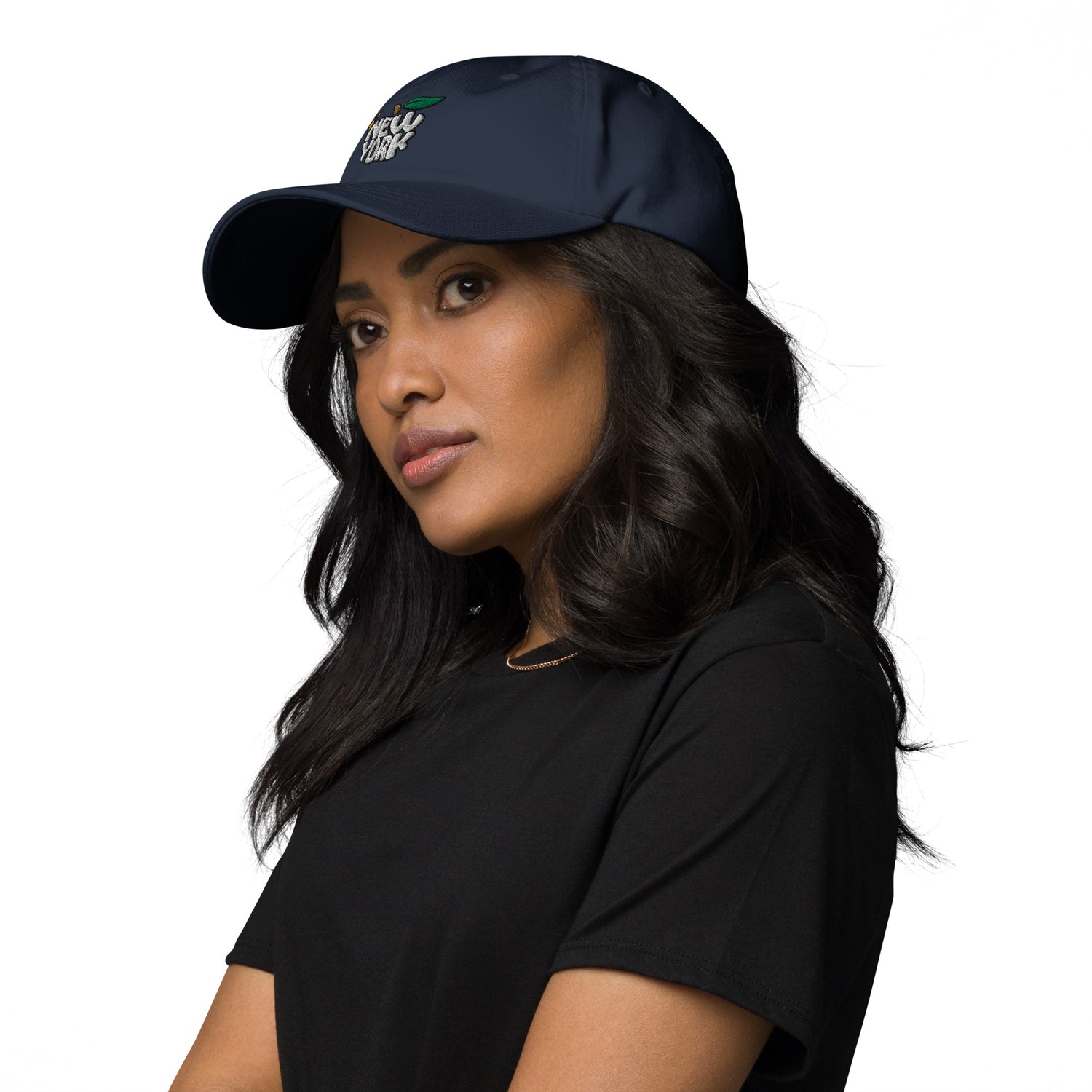 New York Apple Logo Embroidered Navy Blue Dad Hat Scattered Streetwear