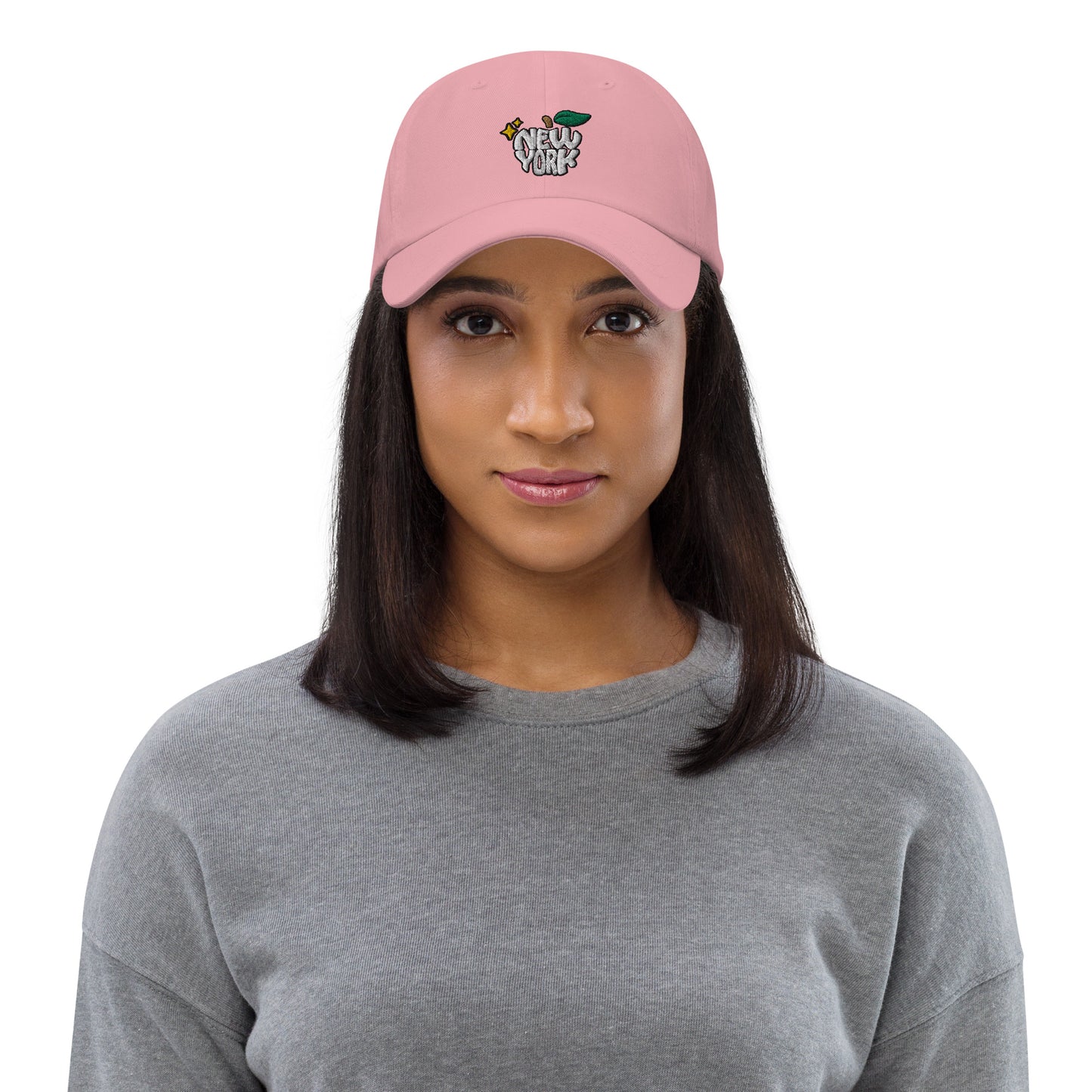 New York Apple Logo Embroidered Pink Dad Hat Scattered Streetwear