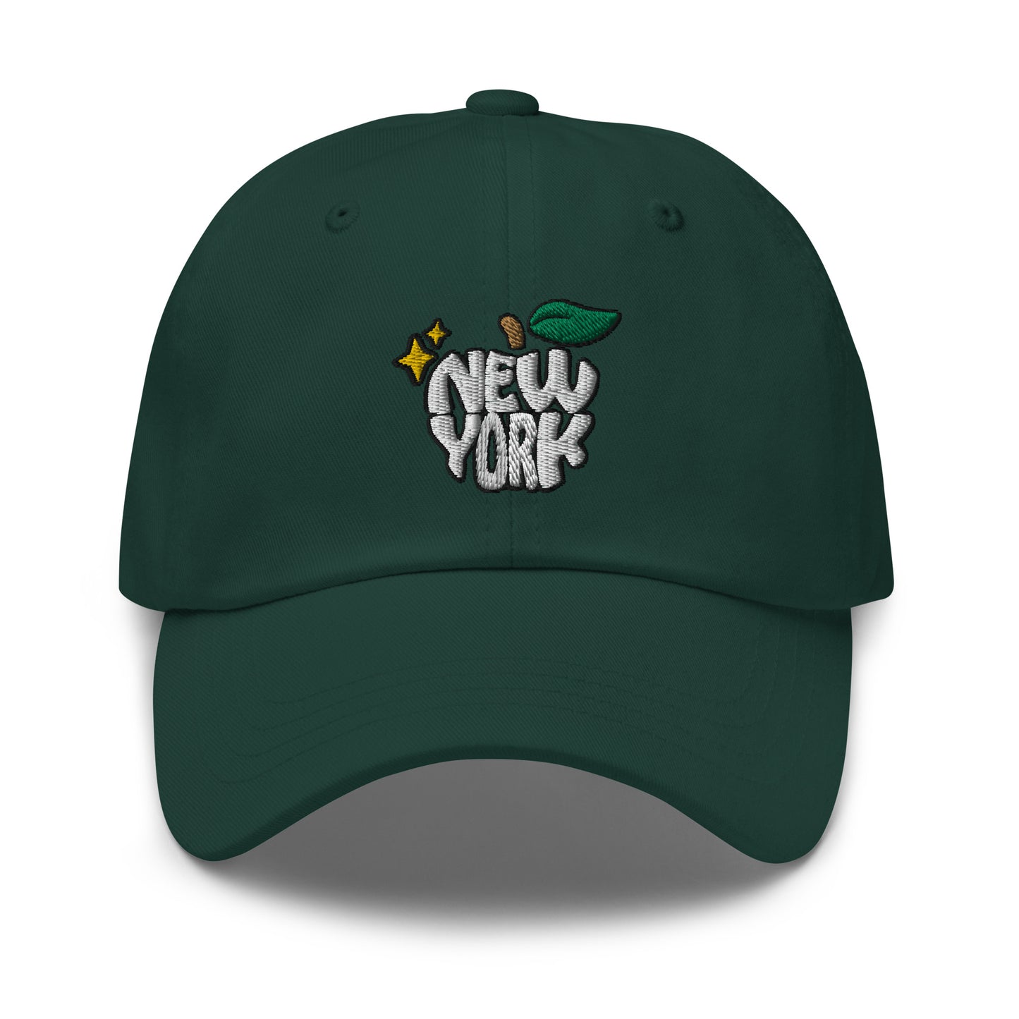 New York Apple Logo Embroidered Spruce Green Dad Hat Scattered Streetwear