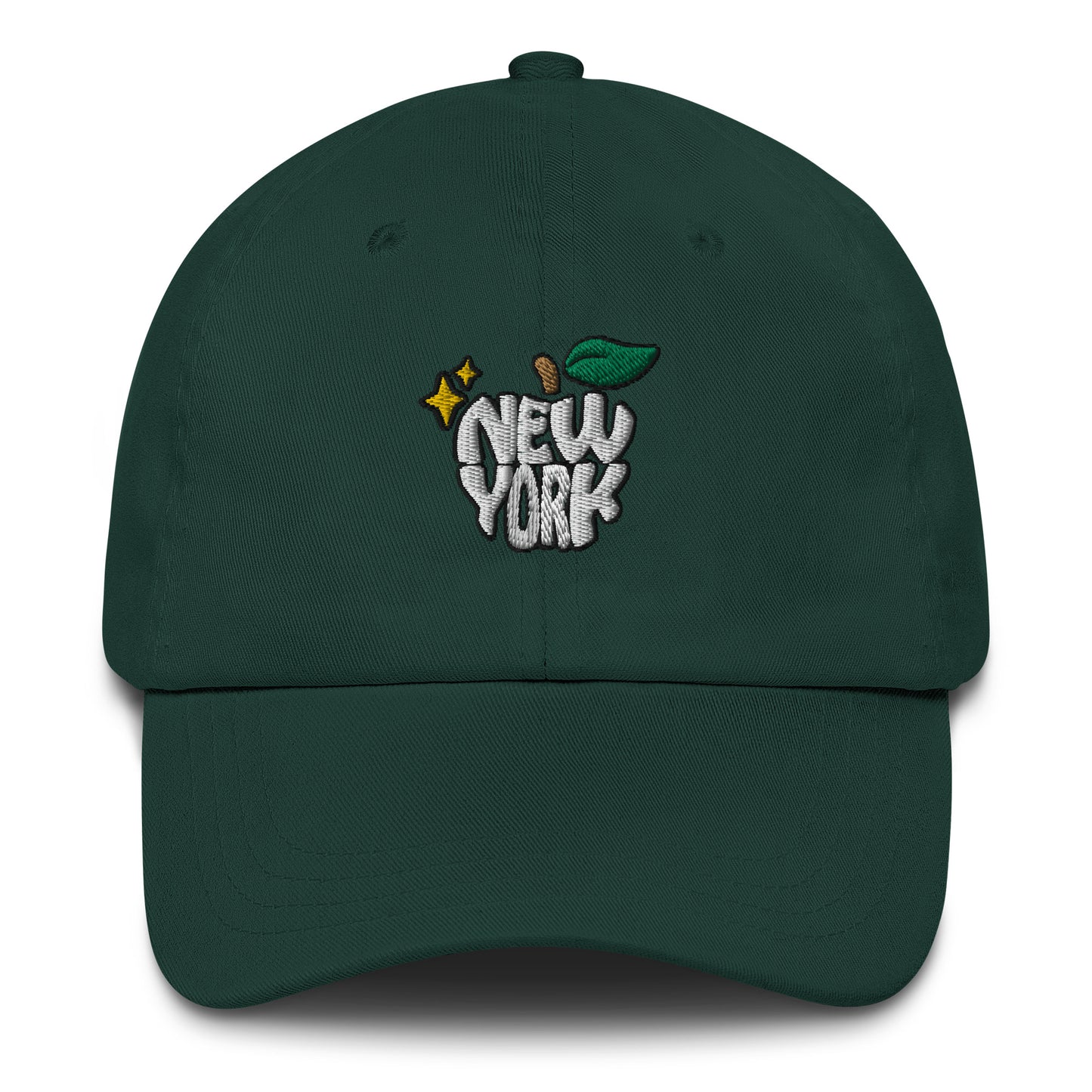 New York Apple Logo Embroidered Spruce Green Dad Hat Scattered Streetwear