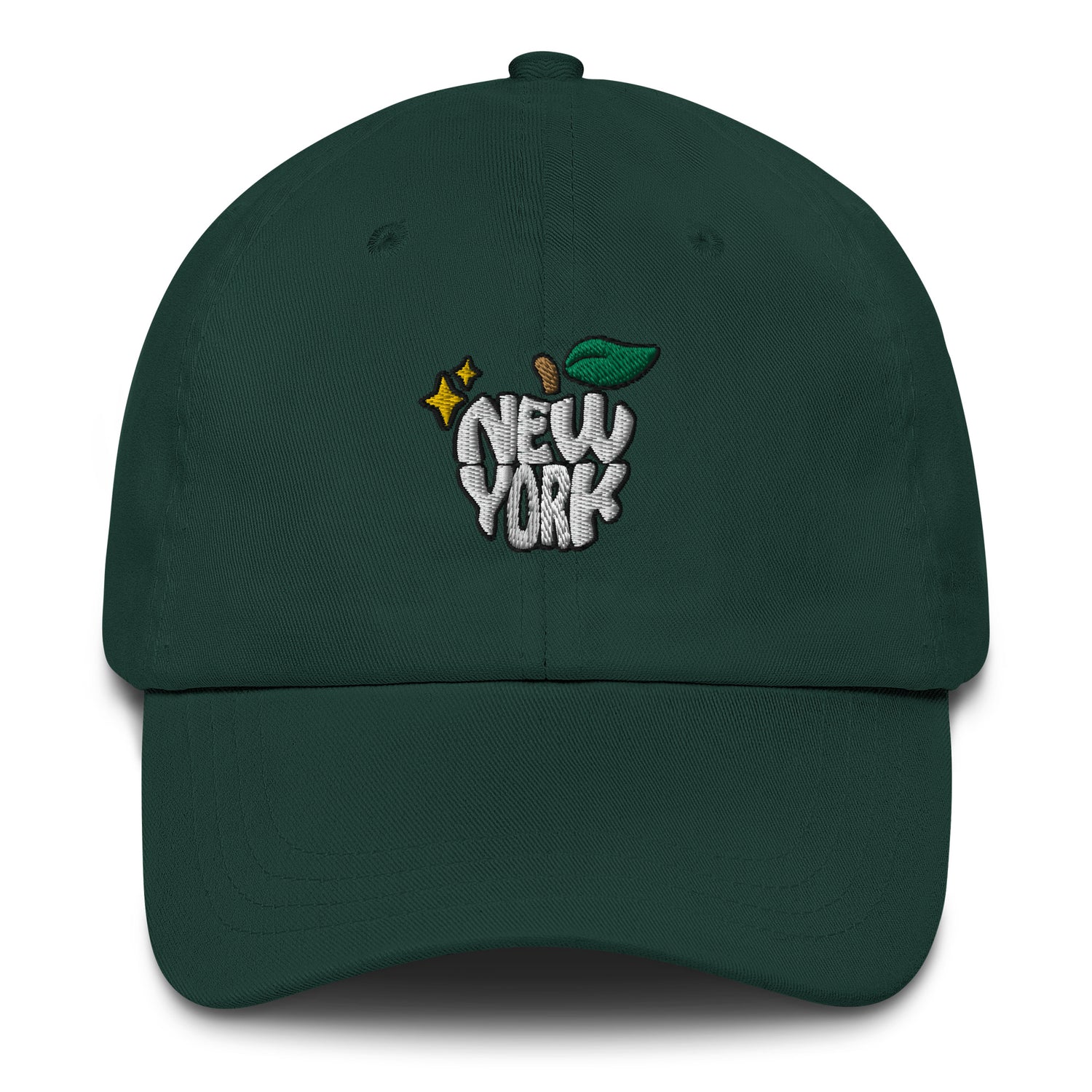 New York Apple Logo Embroidered Spruce Green Dad Hat Scattered Streetwear