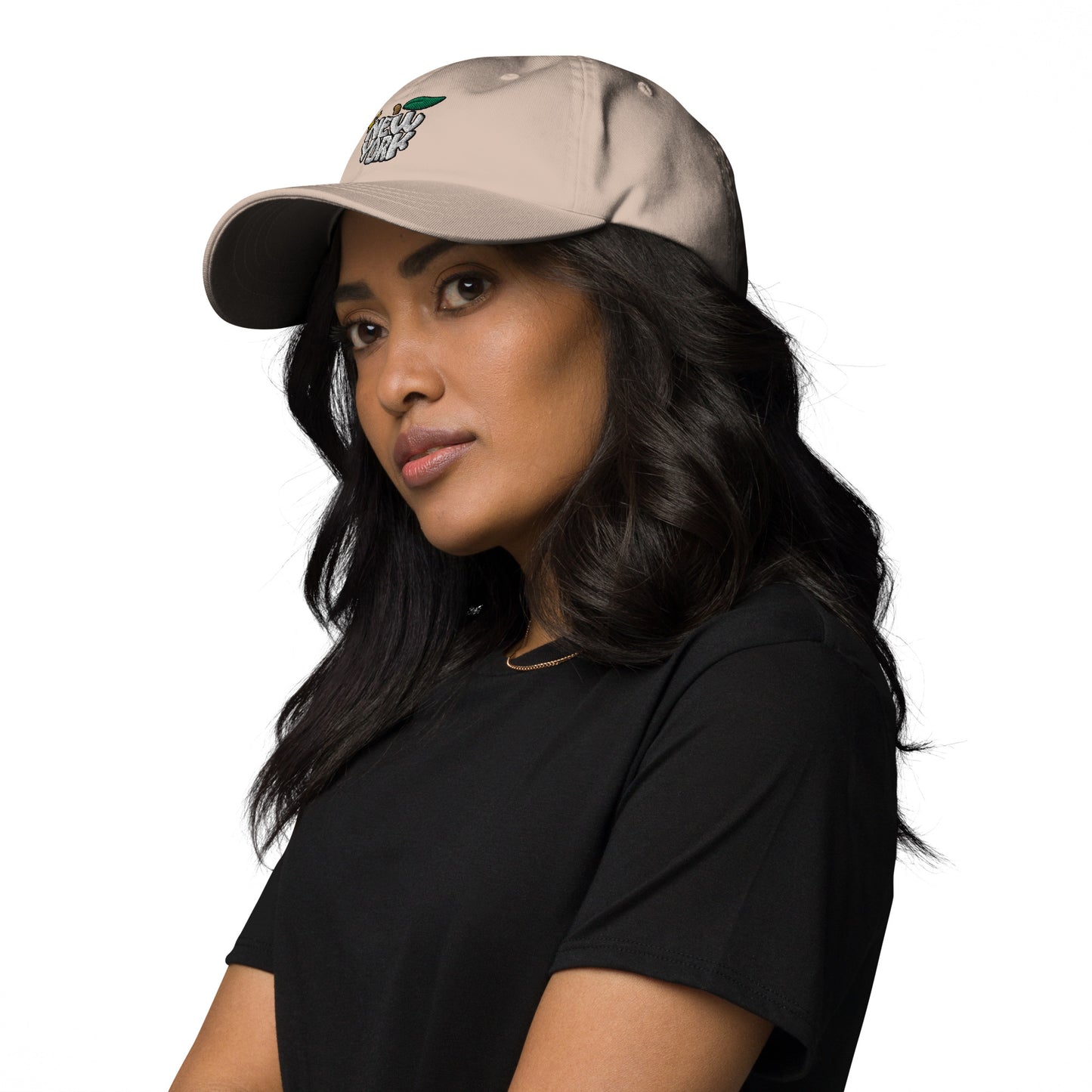New York Apple Logo Embroidered Tan Dad Hat Scattered Streetwear