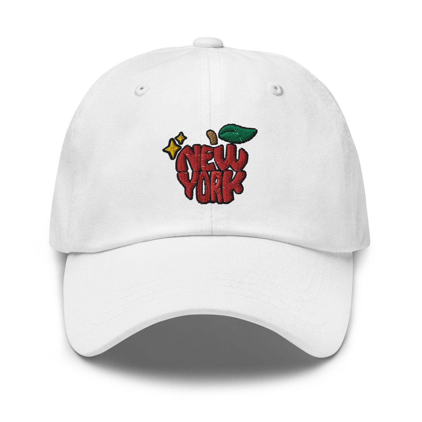 New York Apple Logo Embroidered White Dad Hat Scattered Streetwear