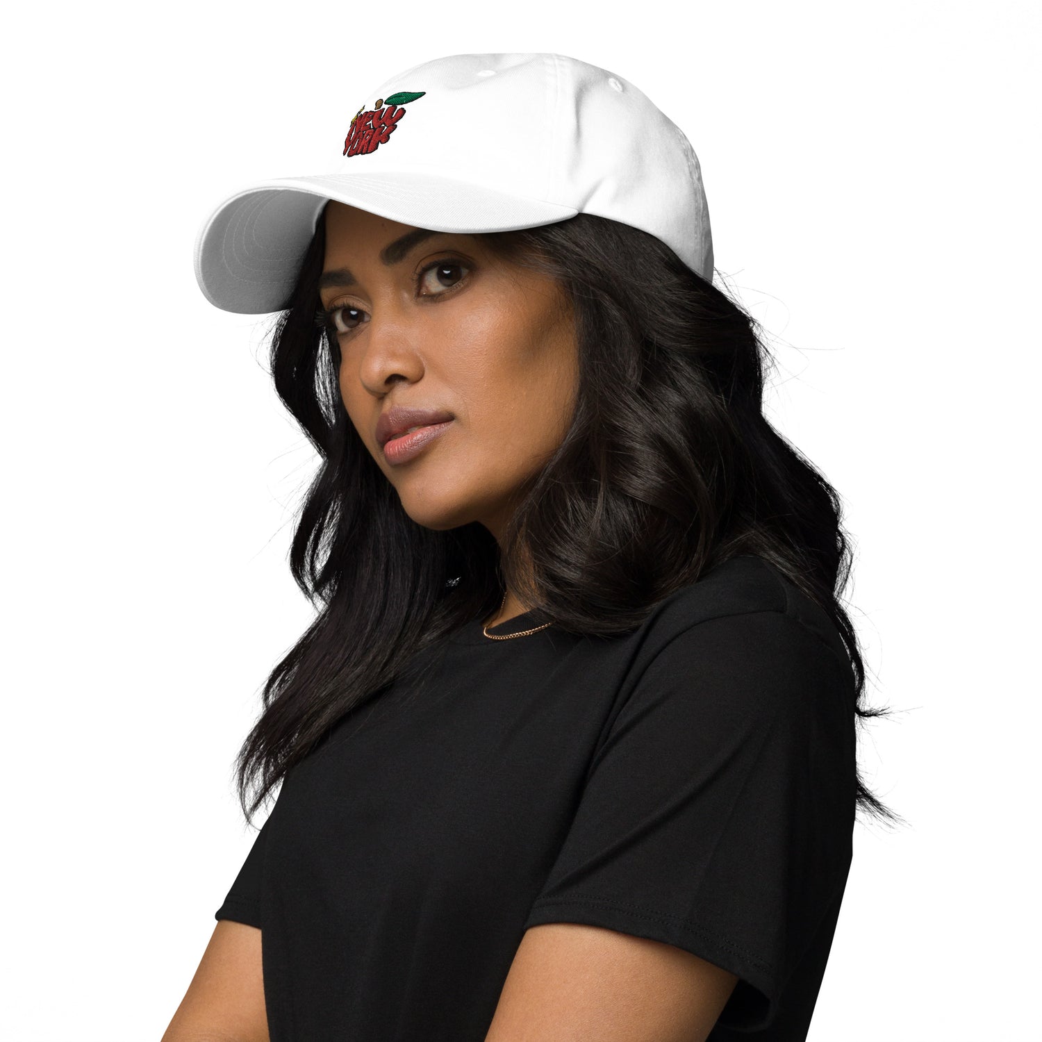 New York Apple Logo Embroidered White Dad Hat Scattered Streetwear