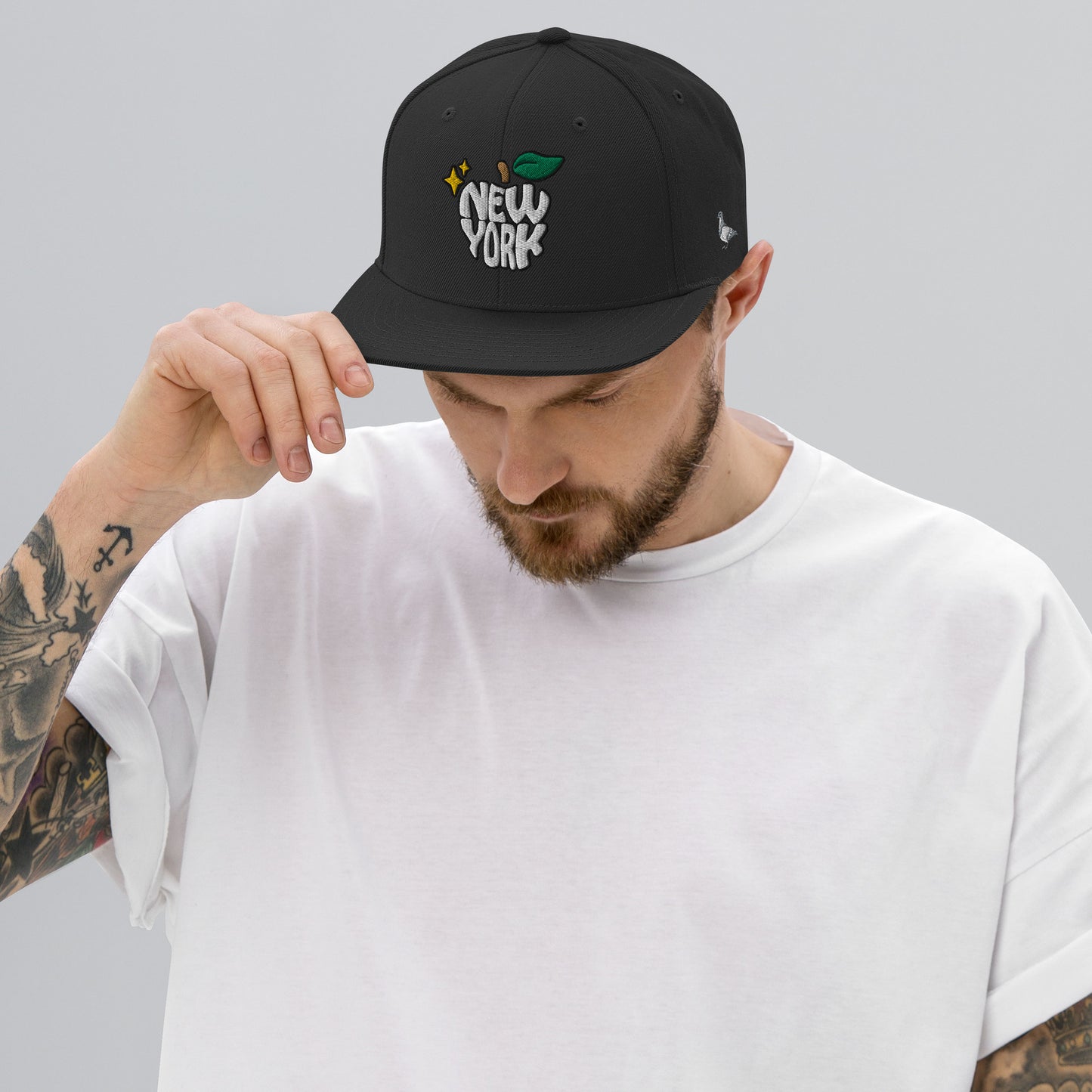 New York Apple Logo Embroidered Black Snapback Hat (Pigeon) Scattered Streetwear