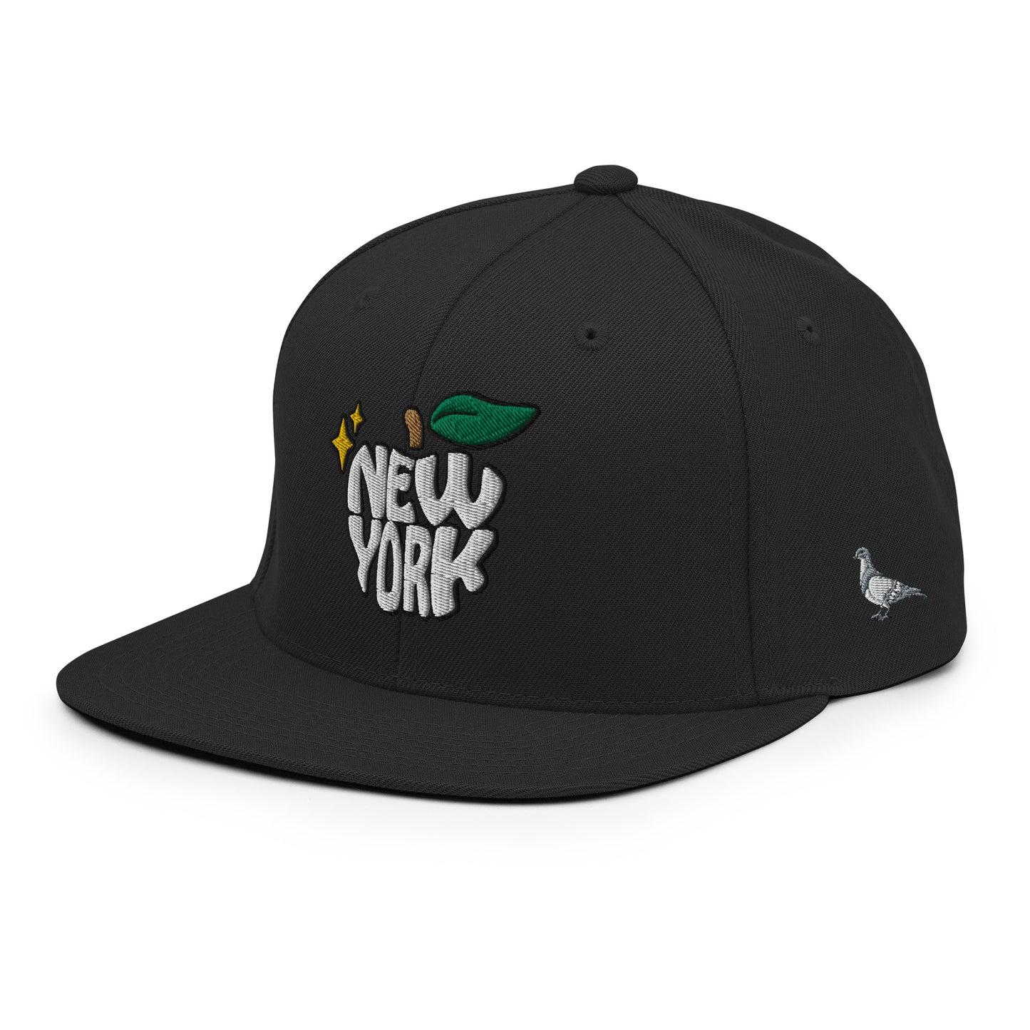 New York Apple Logo Embroidered Black Snapback Hat (Pigeon) Scattered Streetwear