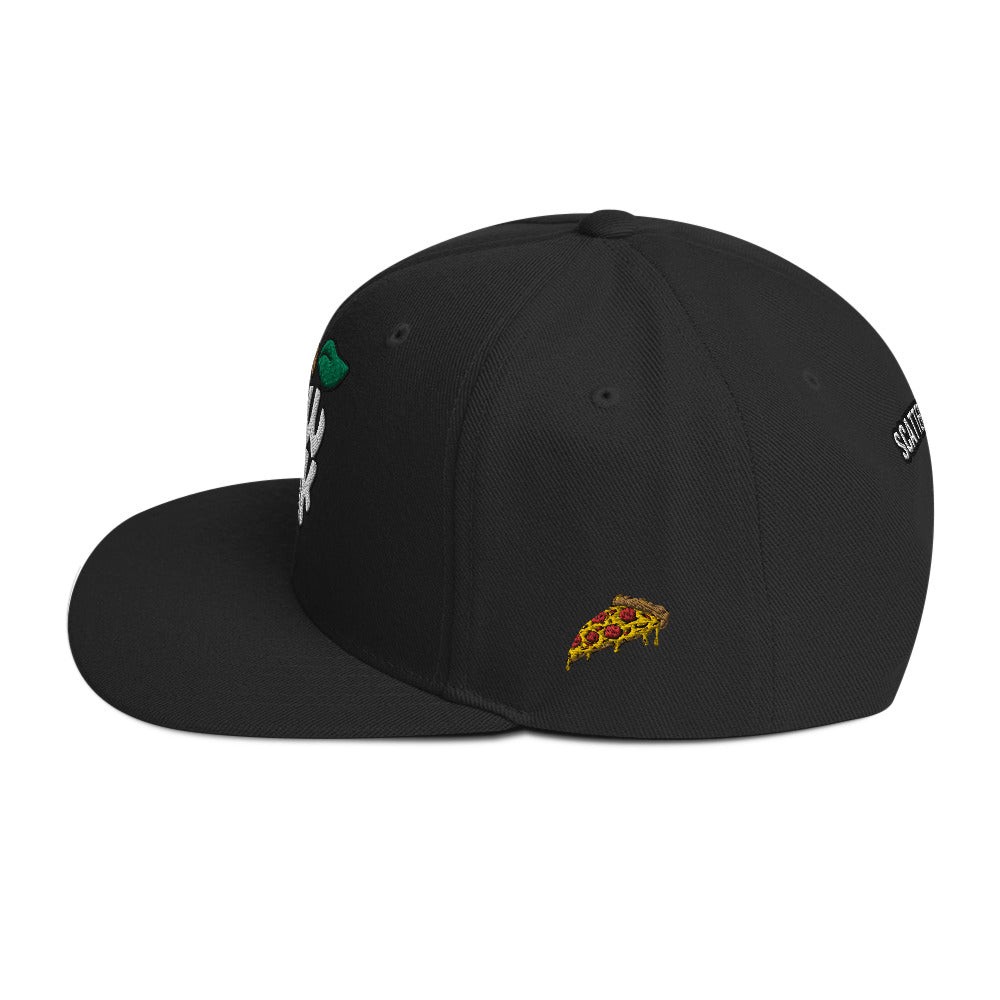 New York City Apple Logo Embroidered Black Snapback Hat (Pizza) Scattered Streetwear NYC