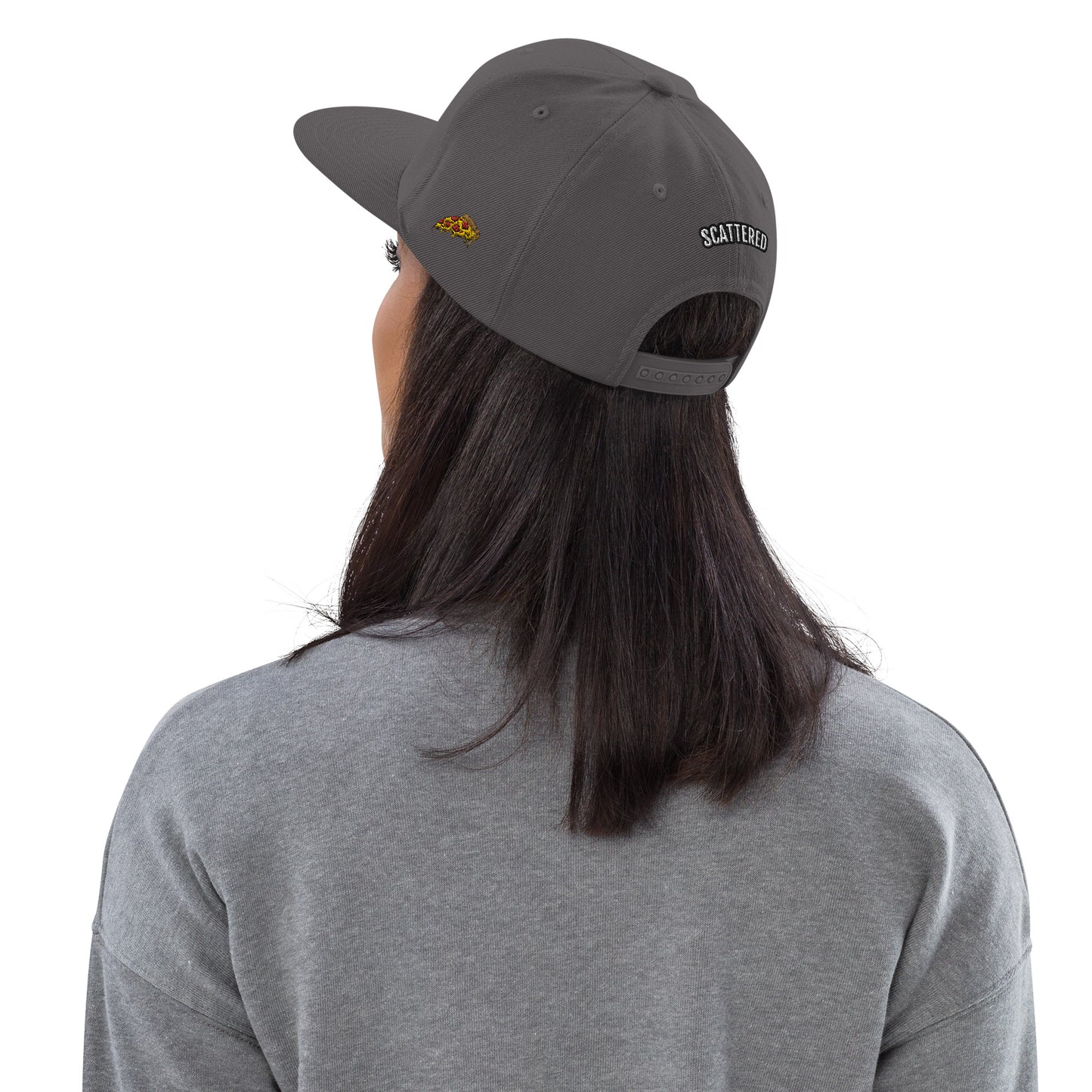 New York Apple Logo Embroidered Dark Grey Snapback Hat (Pizza) Scattered Streetwear