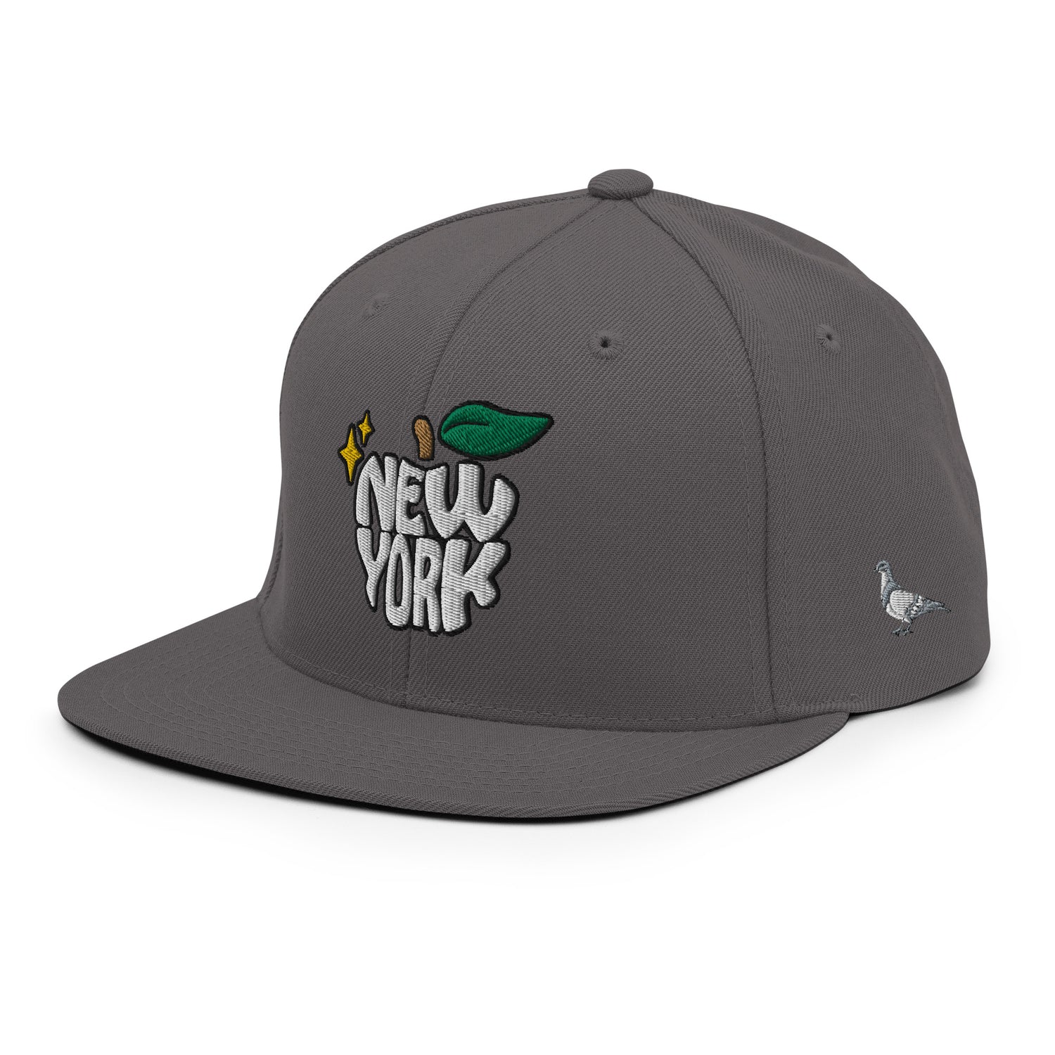 New York Apple Logo Embroidered Grey Snapback Hat (Pigeon) Scattered Streetwear