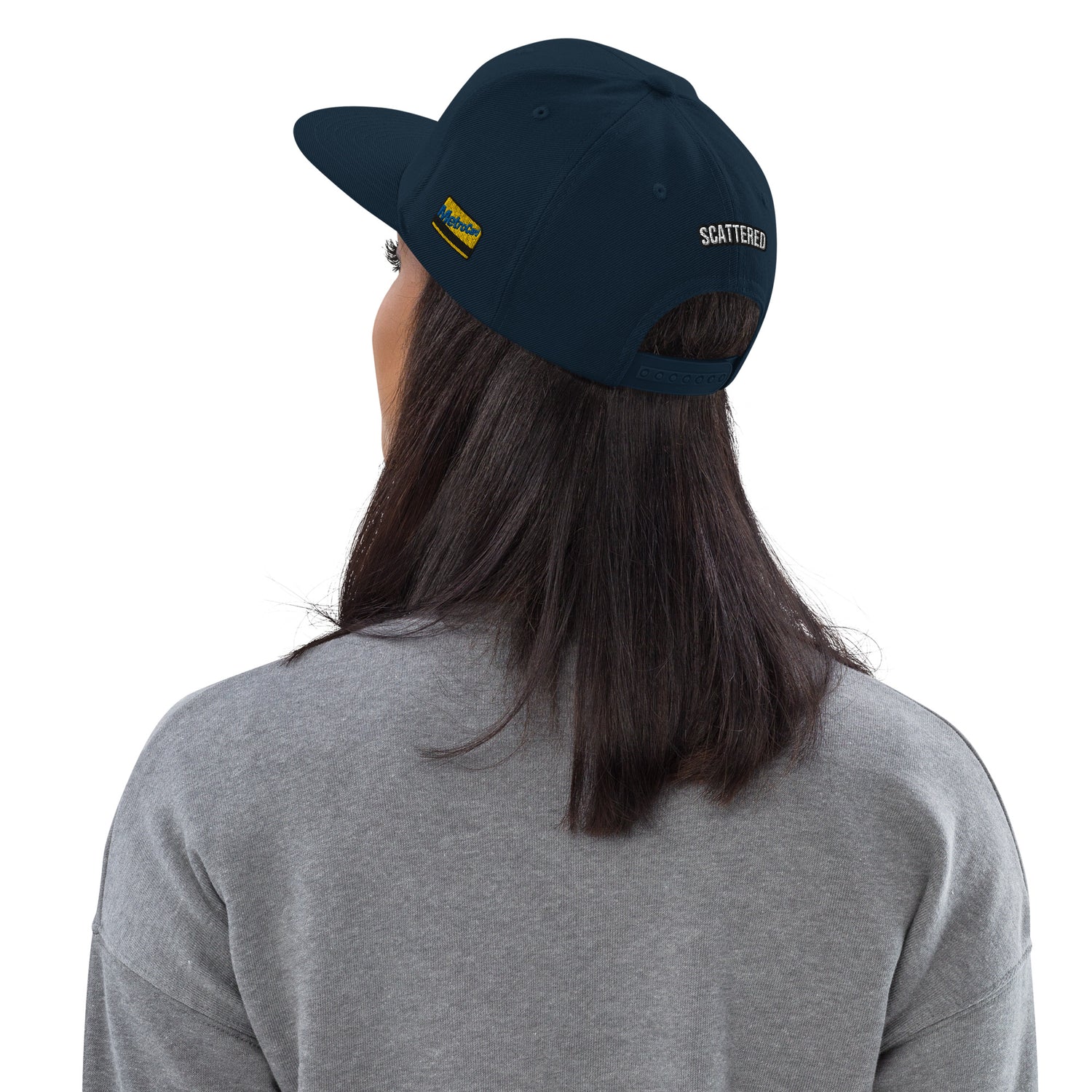New York Apple Logo Embroidered Navy Blue Snapback Hat (Metro Card) Scattered Streetwear