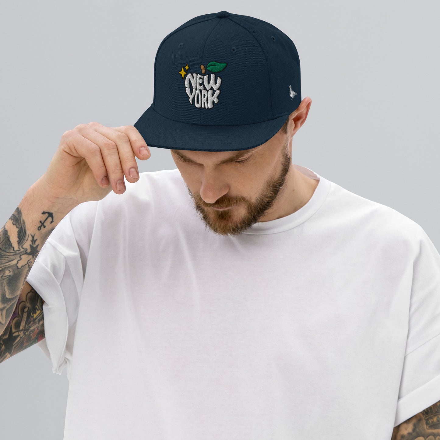 New York Apple Logo Embroidered Navy Blue Snapback Hat (Pigeon) Scattered Streetwear