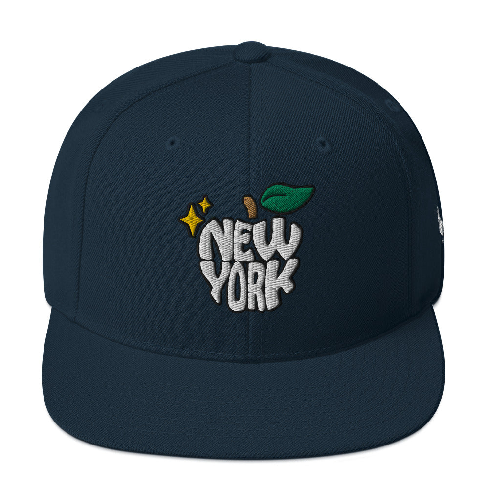 New York Apple Logo Embroidered Navy Blue Snapback Hat (Pigeon) Scattered Streetwear