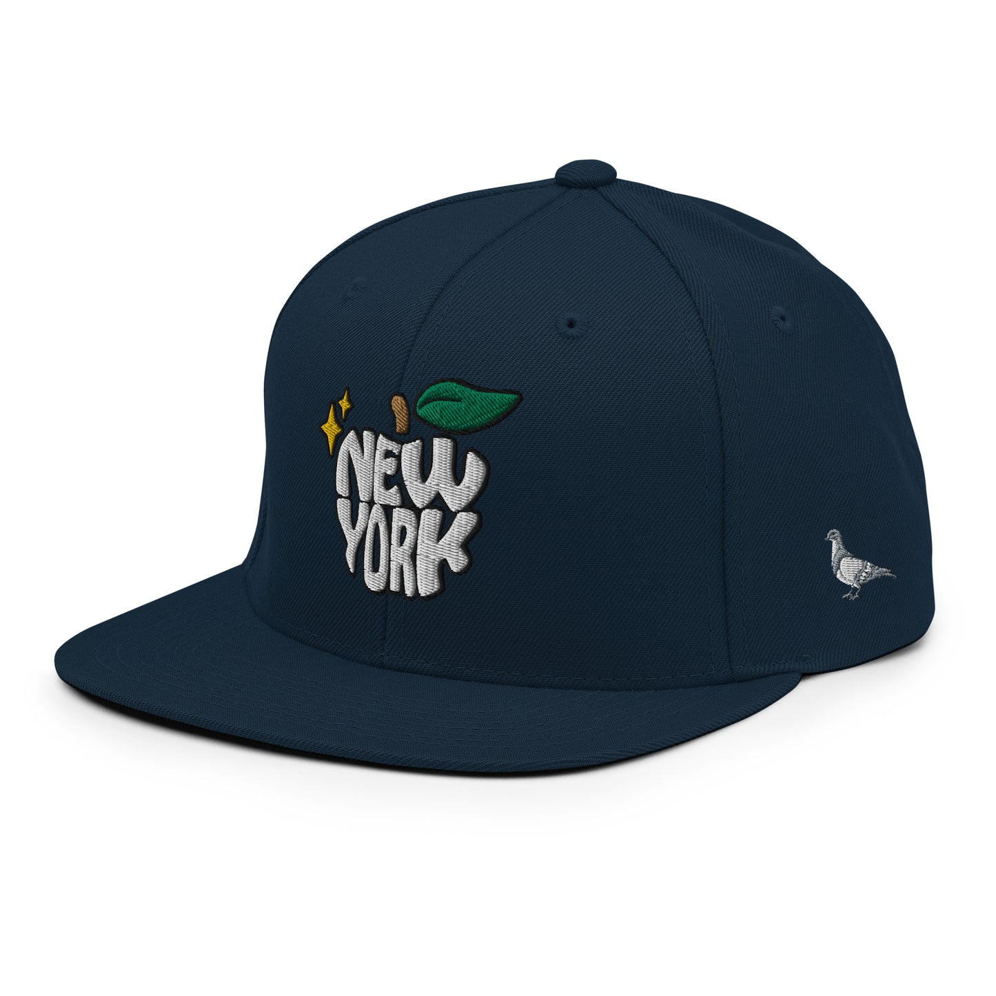 New York Apple Logo Embroidered Navy Blue Snapback Hat (Pigeon) Scattered Streetwear