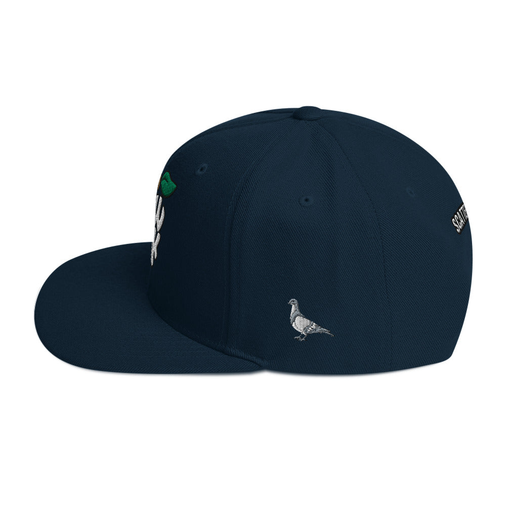 New York Apple Logo Embroidered Navy Blue Snapback Hat (Pigeon) Scattered Streetwear