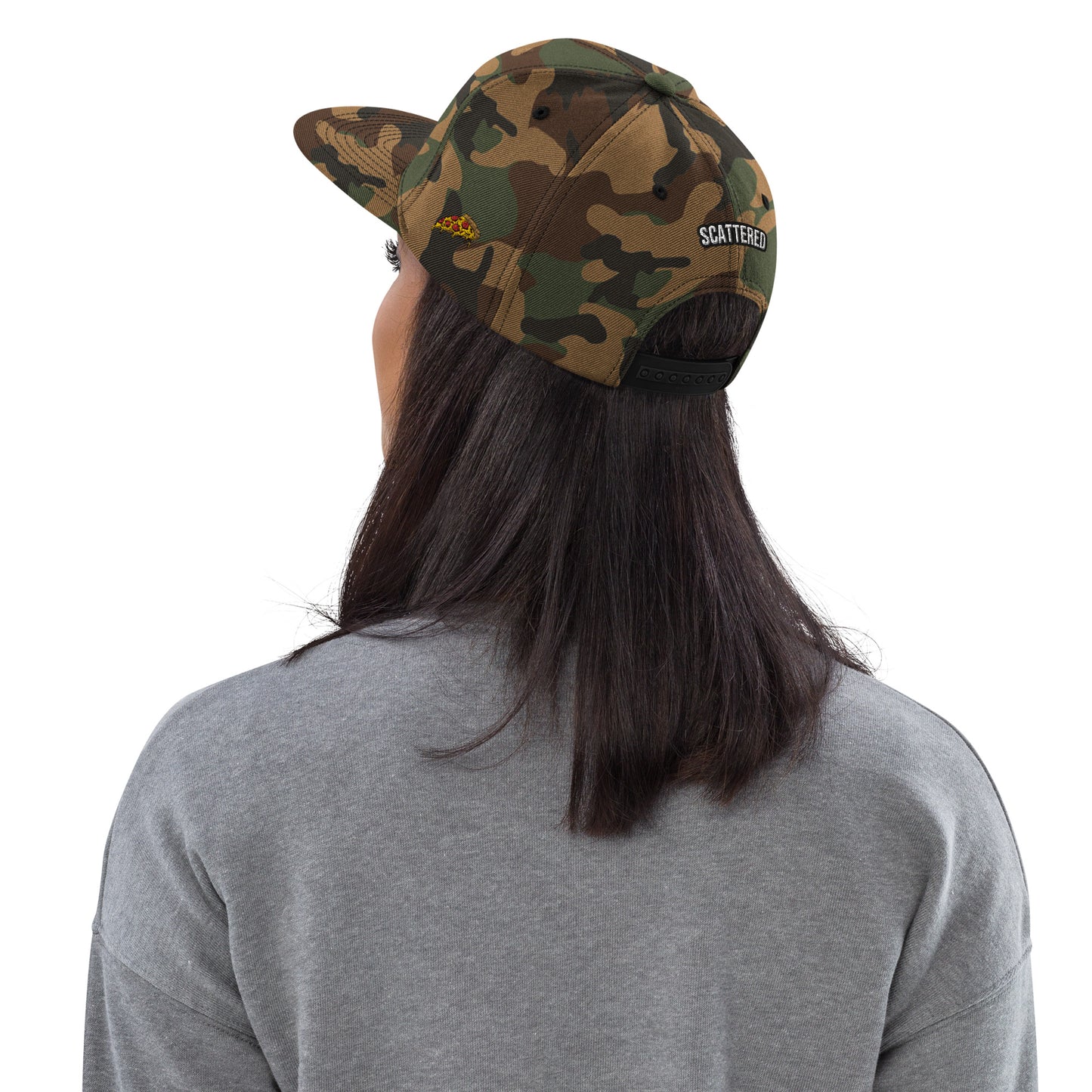 New York Apple Logo Embroidered Camo Snapback Hat (Pizza) Scattered Streetwear