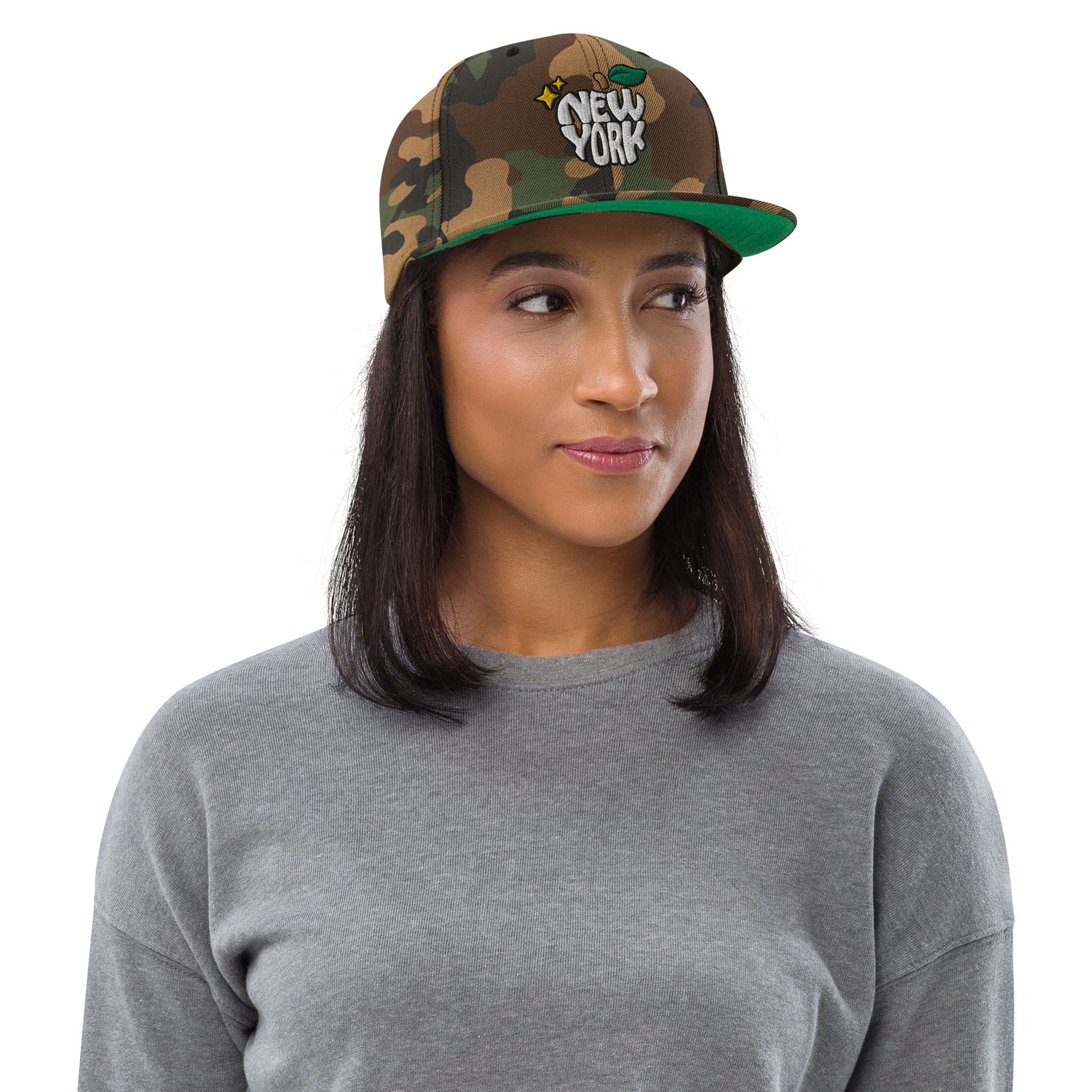 New York Apple Logo Embroidered Camo Snapback Hat (Metro Card) Scattered Streetwear