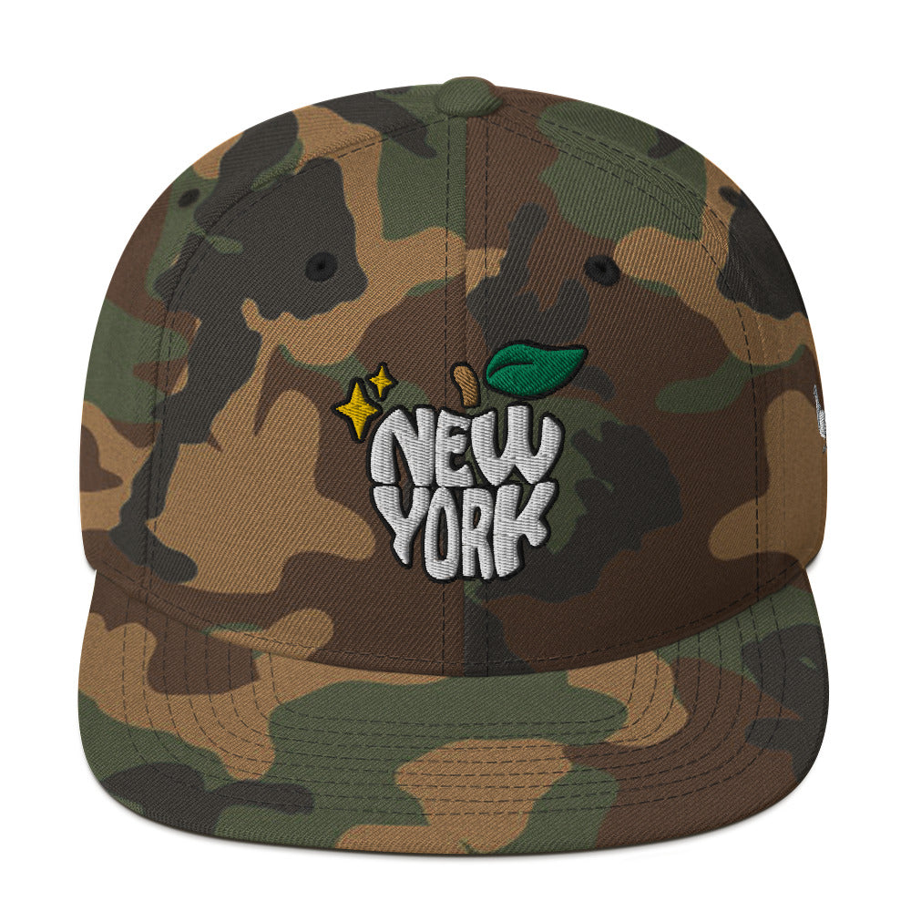 New York Apple Logo Embroidered Camo Snapback Hat (Pigeon) Scattered Streetwear