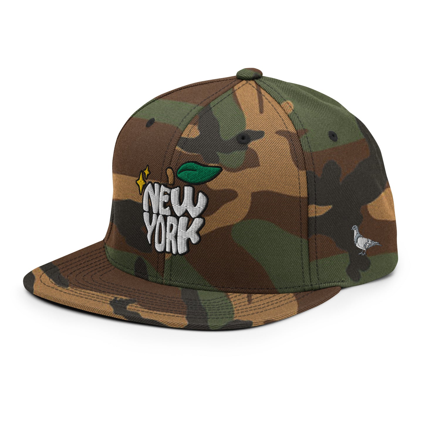 New York Apple Logo Embroidered Camo Snapback Hat (Pigeon) Scattered Streetwear