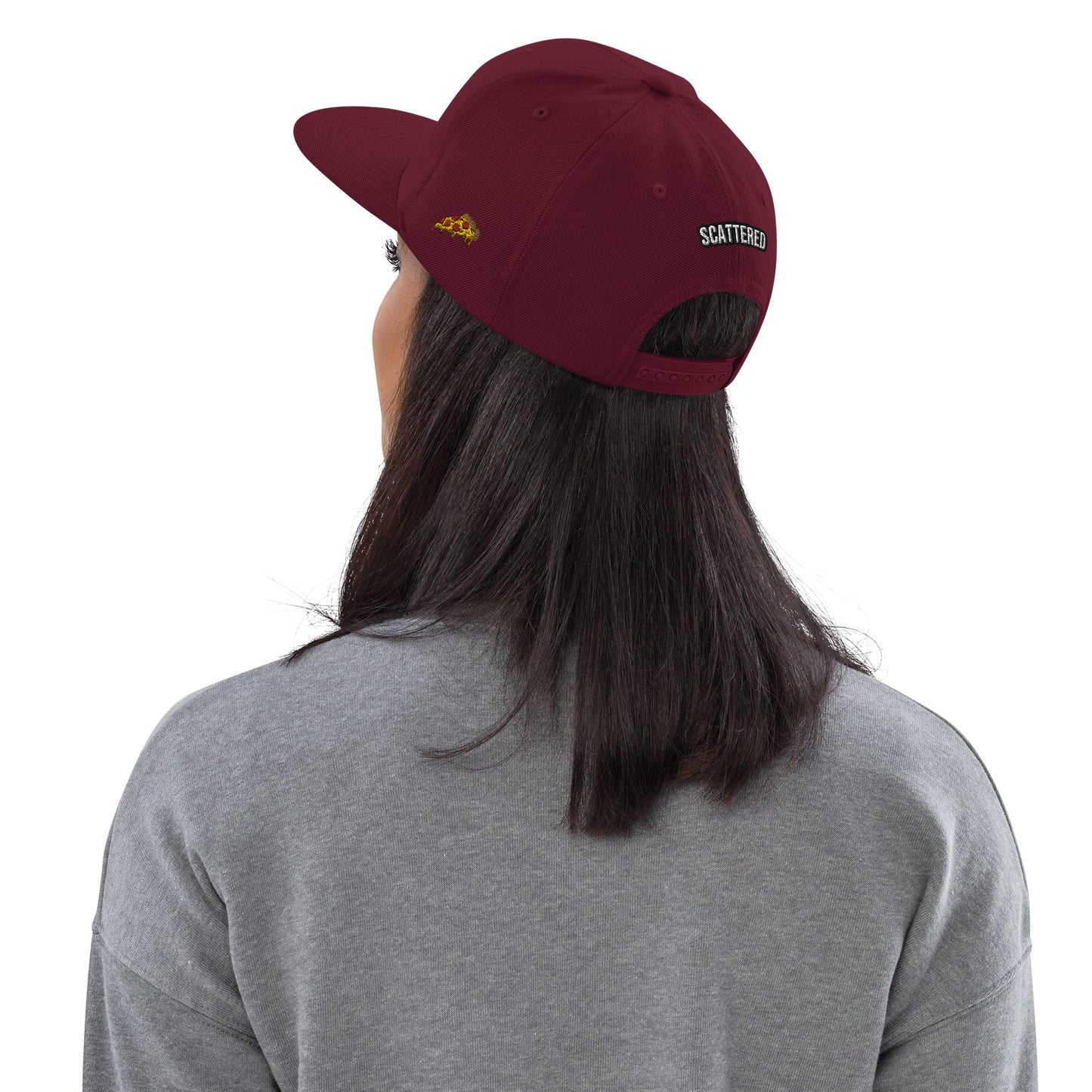 New York Apple Logo Embroidered Burgundy Snapback Hat (Pizza) Scattered Streetwear