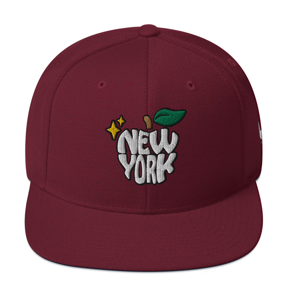 New York Apple Logo Embroidered Burgundy Snapback Hat (Pigeon) Scattered Streetwear