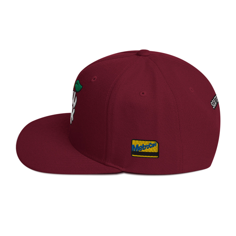 New York Apple Logo Embroidered Burgundy Snapback Hat (Metro Card) Scattered Streetwear