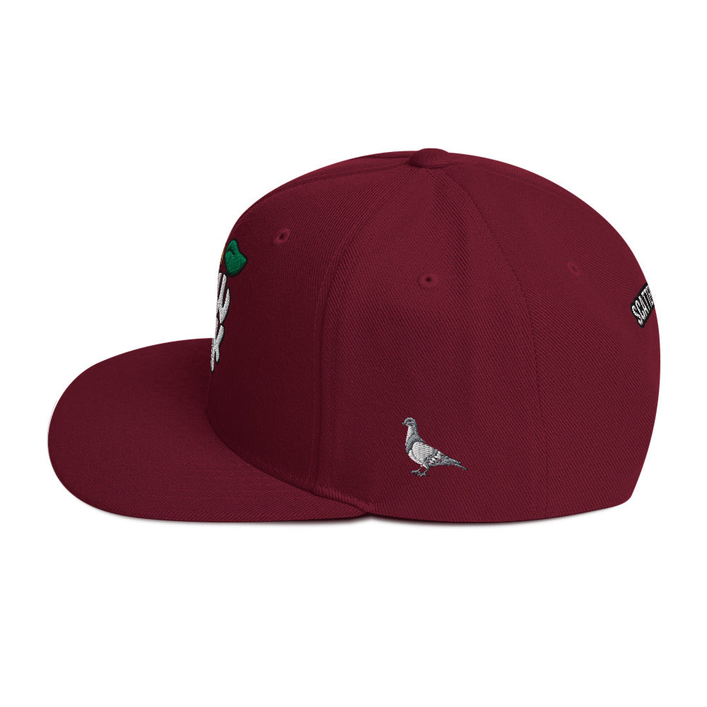 New York Apple Logo Embroidered Burgundy Snapback Hat (Pigeon) Scattered Streetwear