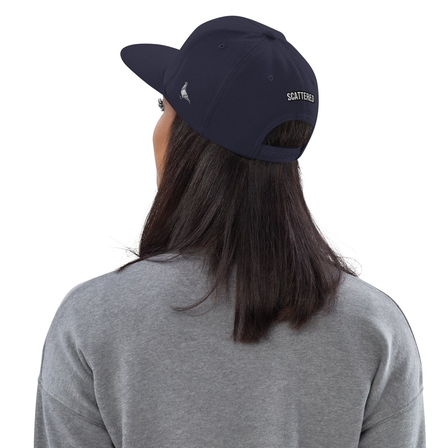 New York Apple Logo Embroidered Navy Snapback Hat (Pigeon) Scattered Streetwear