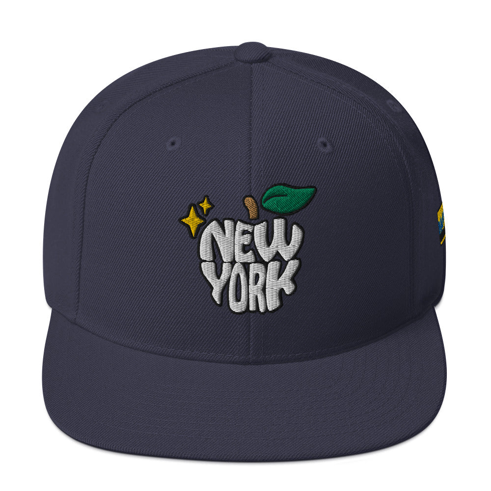 New York Apple Logo Embroidered Navy Blue Snapback Hat (Metro Card) Scattered Streetwear