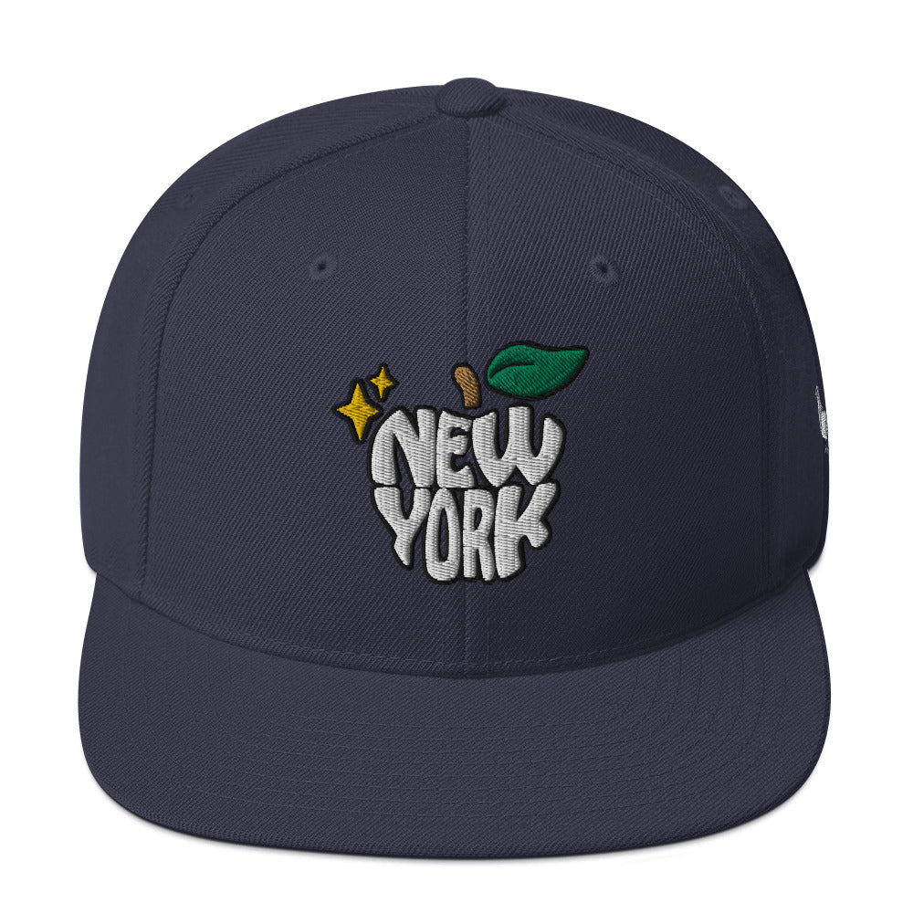 New York Apple Logo Embroidered Navy Snapback Hat (Pigeon) Scattered Streetwear