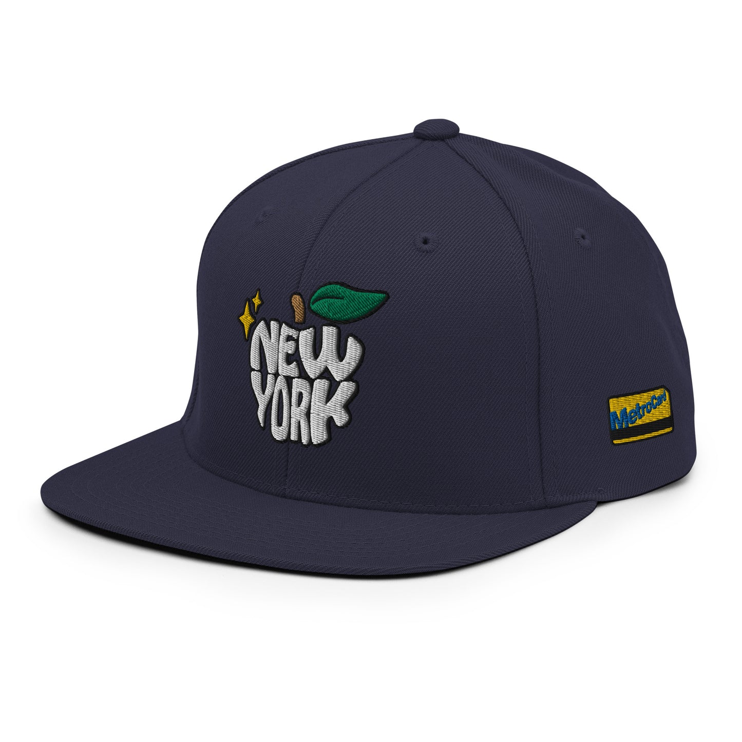 New York Apple Logo Embroidered Navy Blue Snapback Hat (Metro Card) Scattered Streetwear