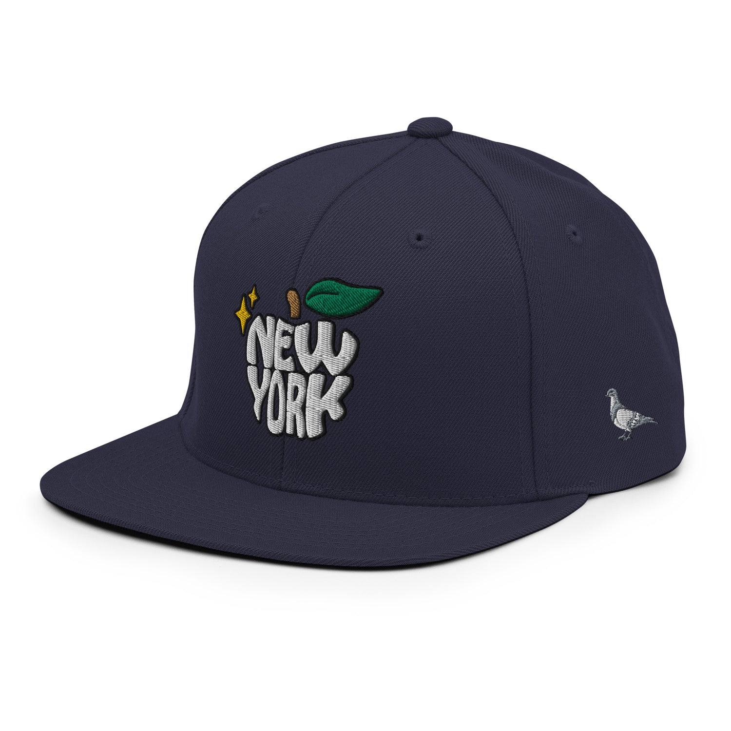 New York Apple Logo Embroidered Navy Snapback Hat (Pigeon) Scattered Streetwear