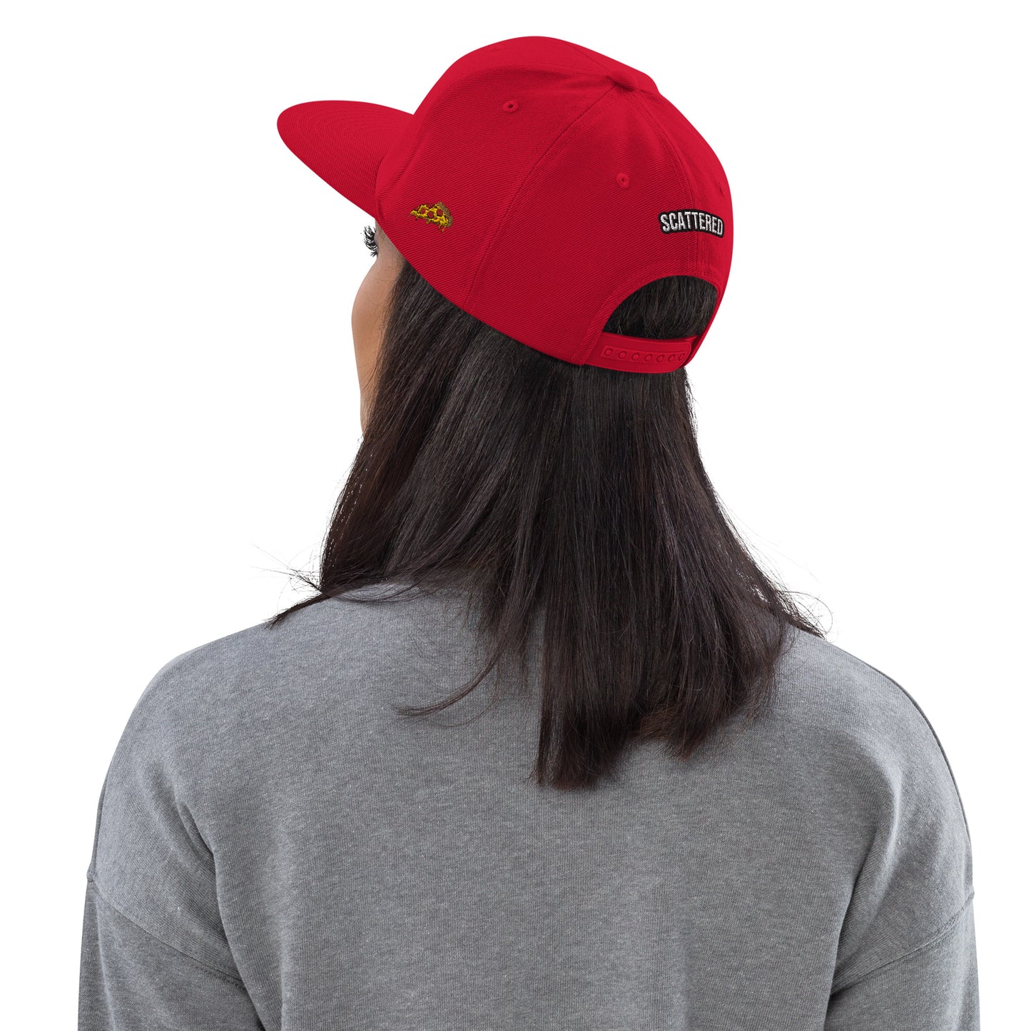 New York Apple Logo Embroidered Red Snapback Hat (Pizza) Scattered Streetwear