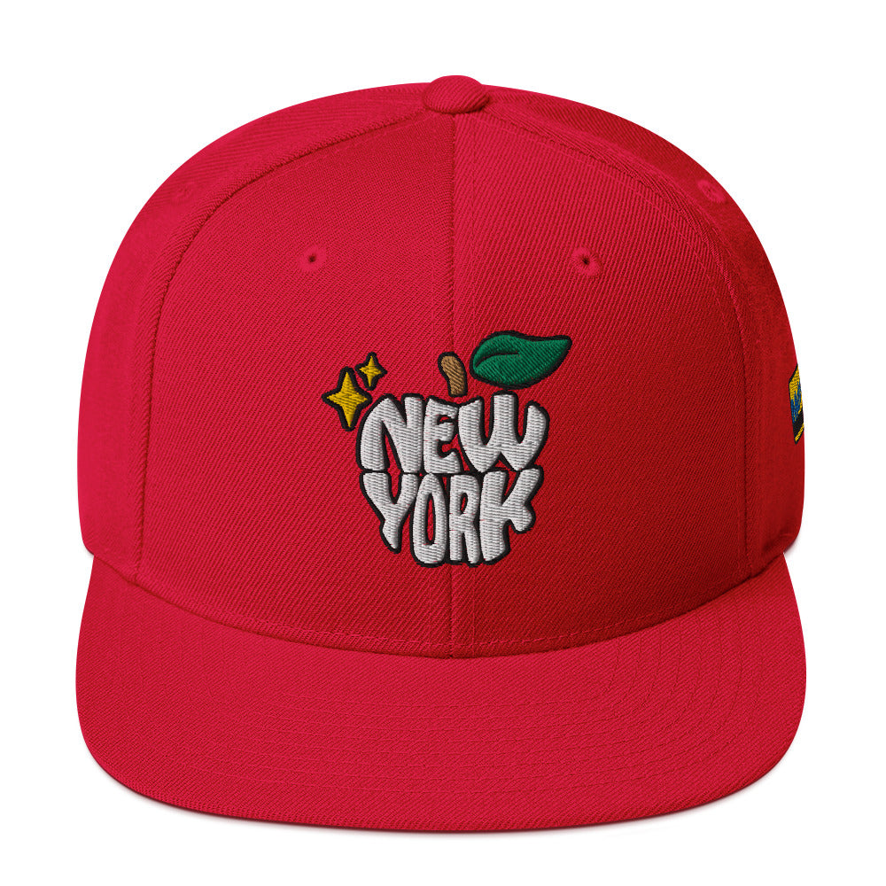 New York Apple Logo Embroidered Red Snapback Hat (Metro Card) Scattered Streetwear