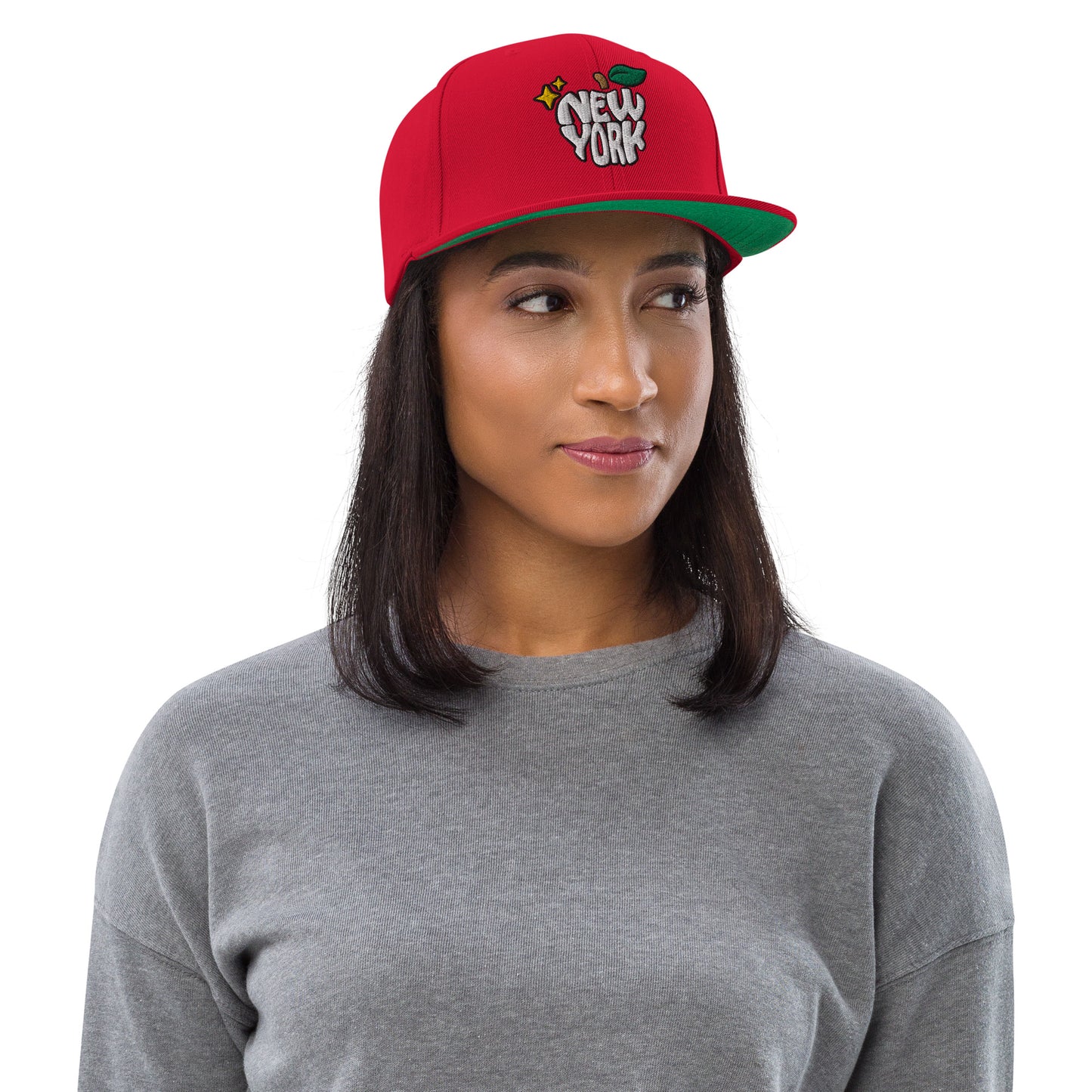 New York Apple Logo Embroidered Red Snapback Hat (Pigeon) Scattered Streetwear